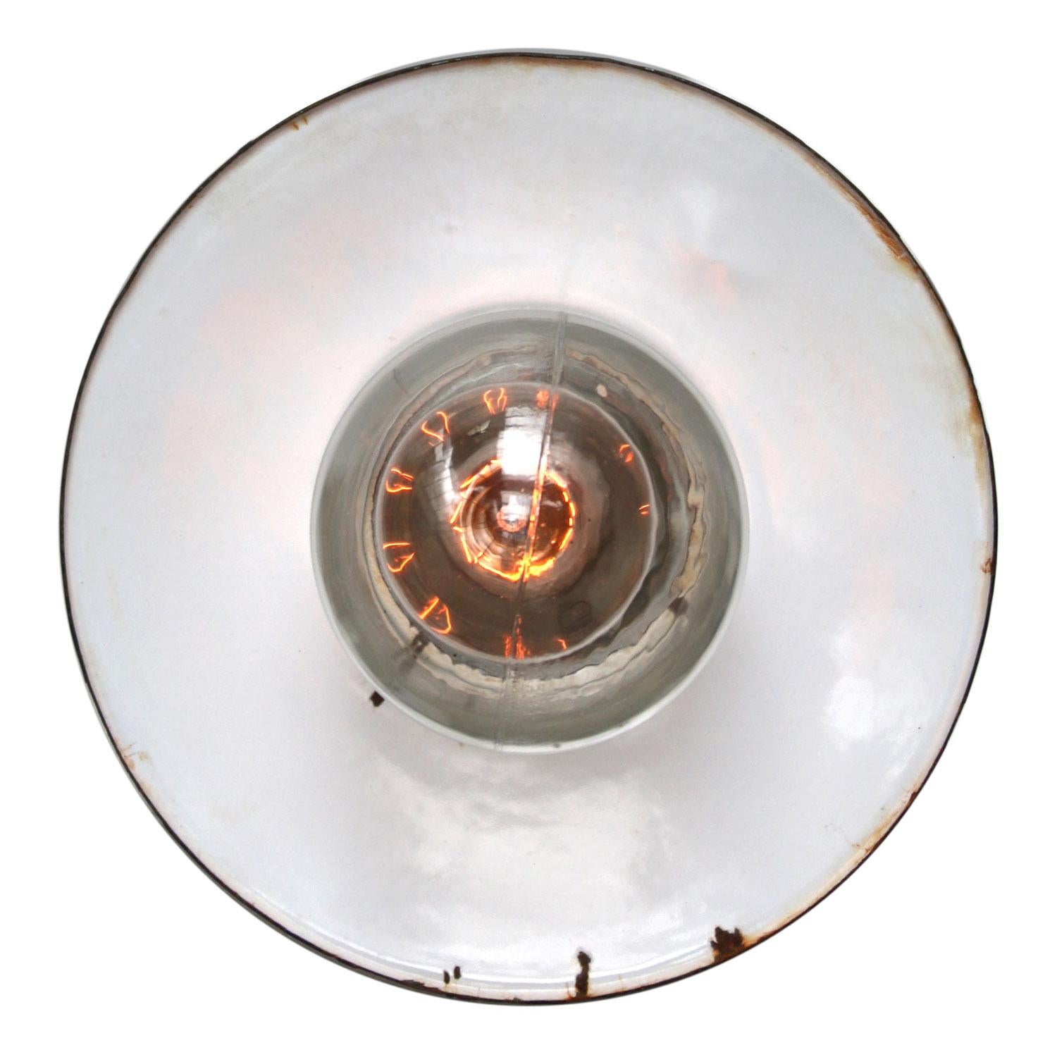 French Grey Enamel Vintage Industrial Cast Iron Porcelain Glass Pendant Light