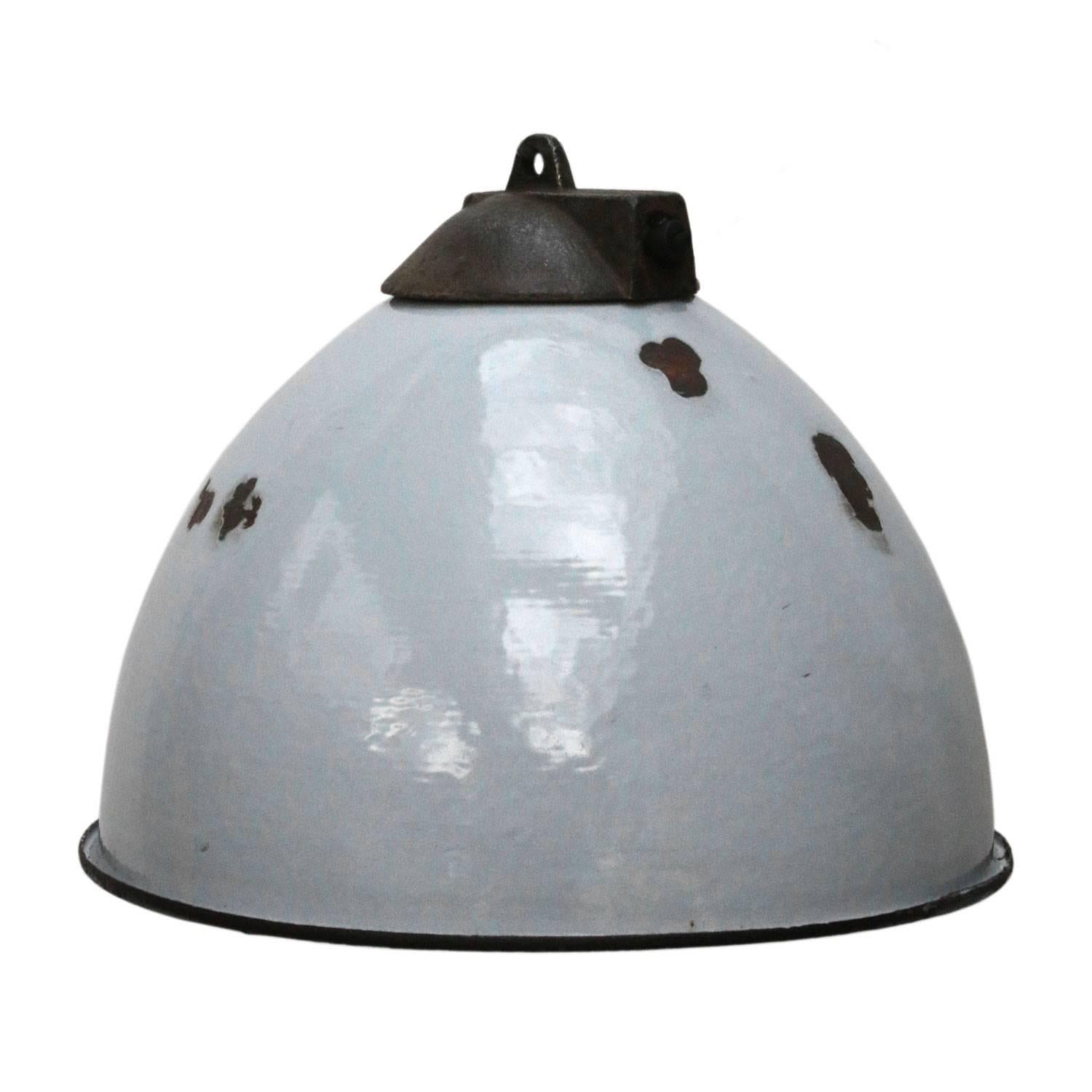 Grey Enamel Vintage Industrial Cast Iron Top Factory Pendant Lights (2x)