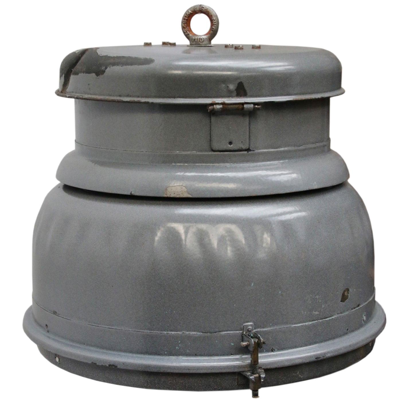 Grey Enamel Vintage Industrial Clear Glass Pendant Lamp For Sale