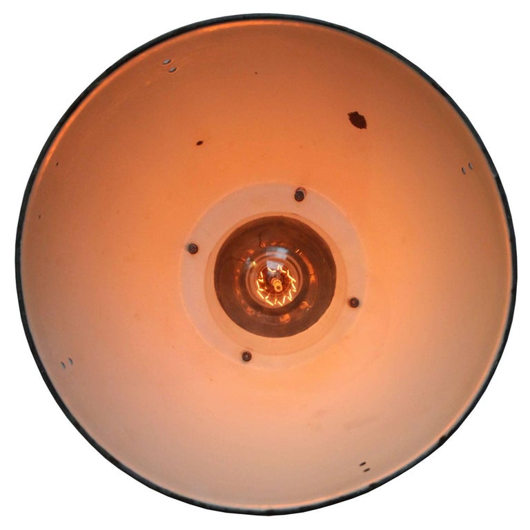 Grey Enamel Vintage Industrial Factory Hanging Pendant Lamp For Sale at