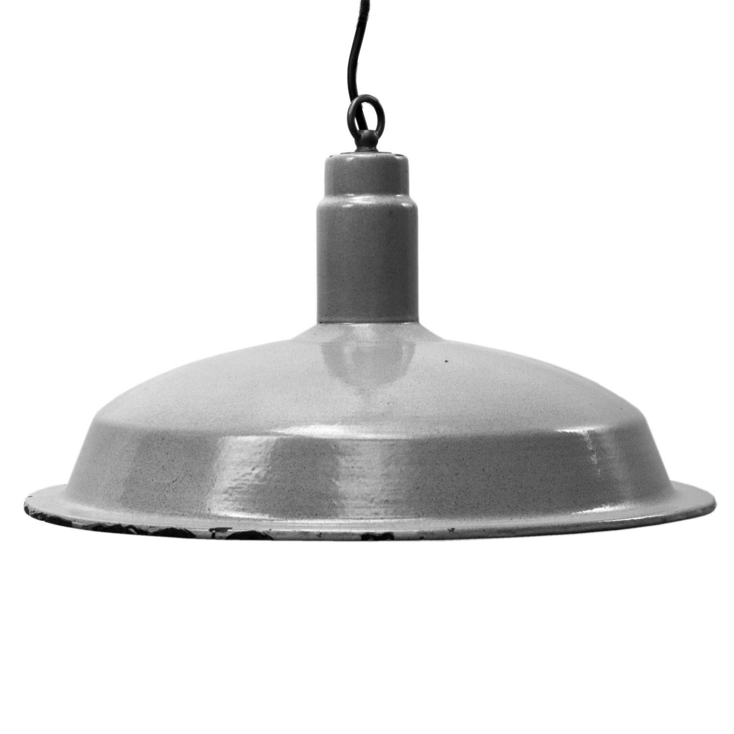 20th Century Grey Enamel Vintage Industrial Factory Pendant Lamp