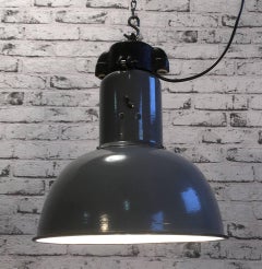Grey Enamel Vintage Industrial Hanging Bauhaus Lamp