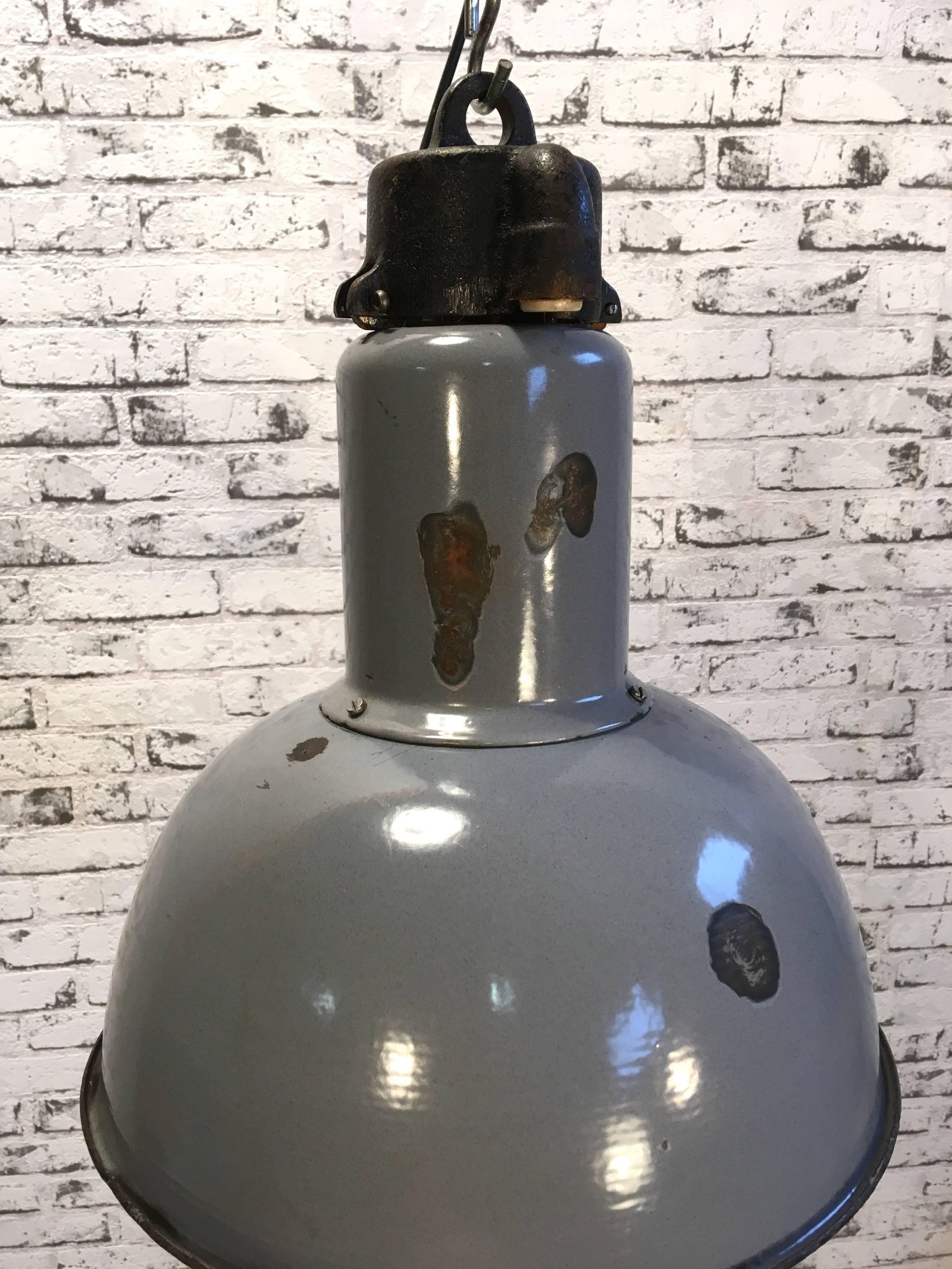 Czech Grey Enamel Vintage Industrial Hanging Bauhaus Lamp