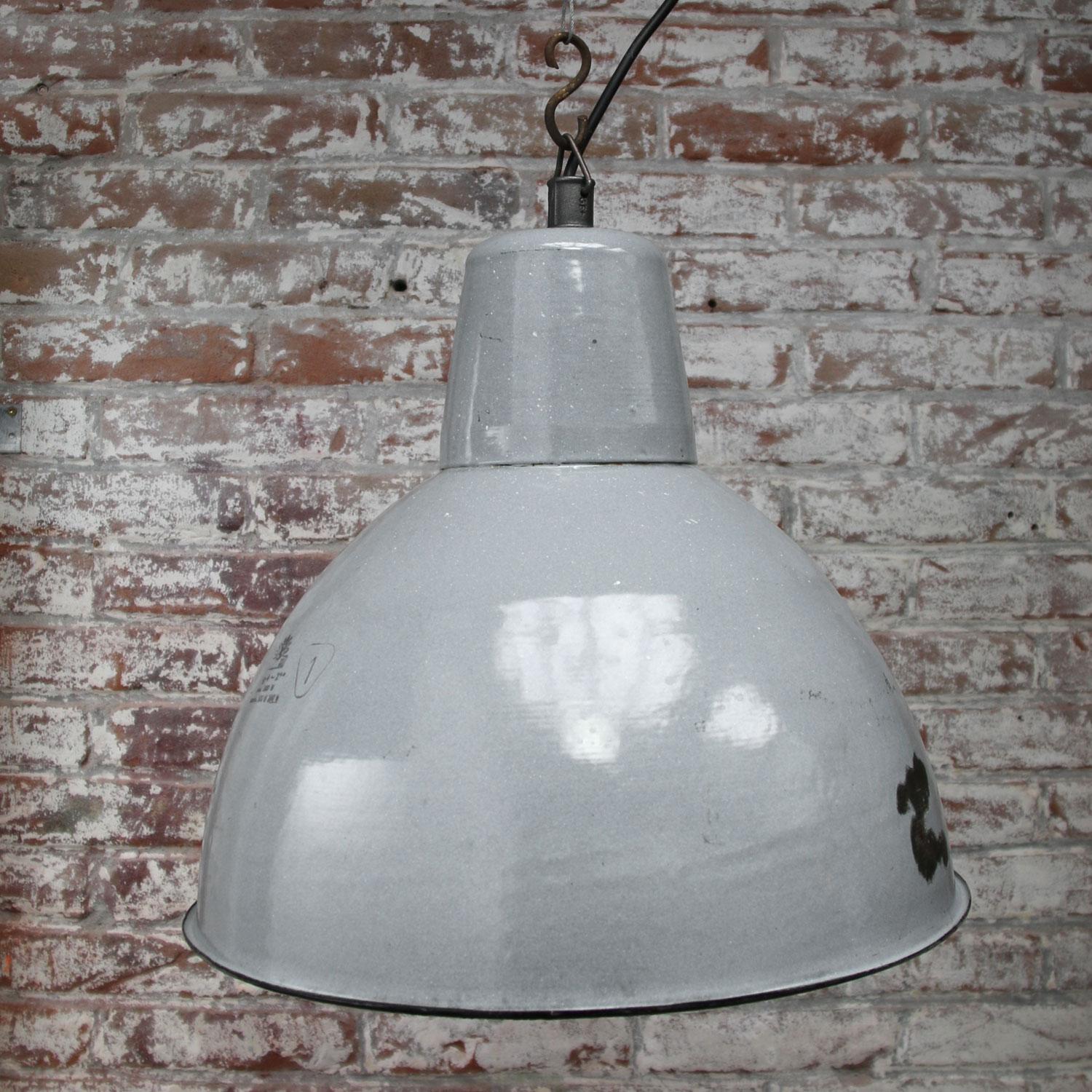 Polish Grey Enamel Vintage Industrial Pendant Light