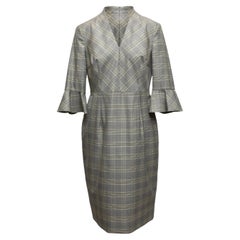 Graues Escada Glen kariertes Midikleid aus Wolle Größe US 40