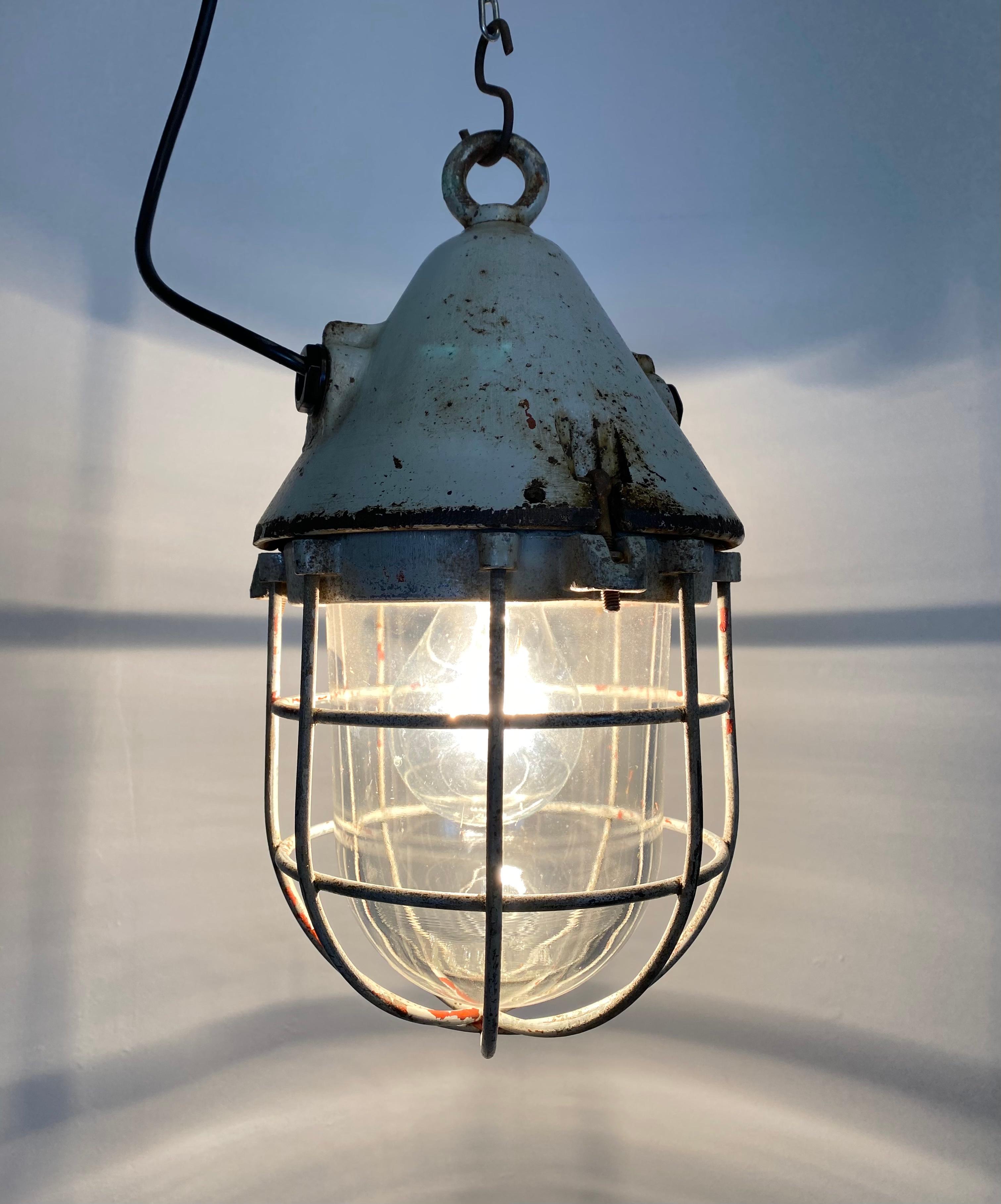 Glass Grey Explosion-Proof Factory Bunker Cage Lamp from EOW, 1960s