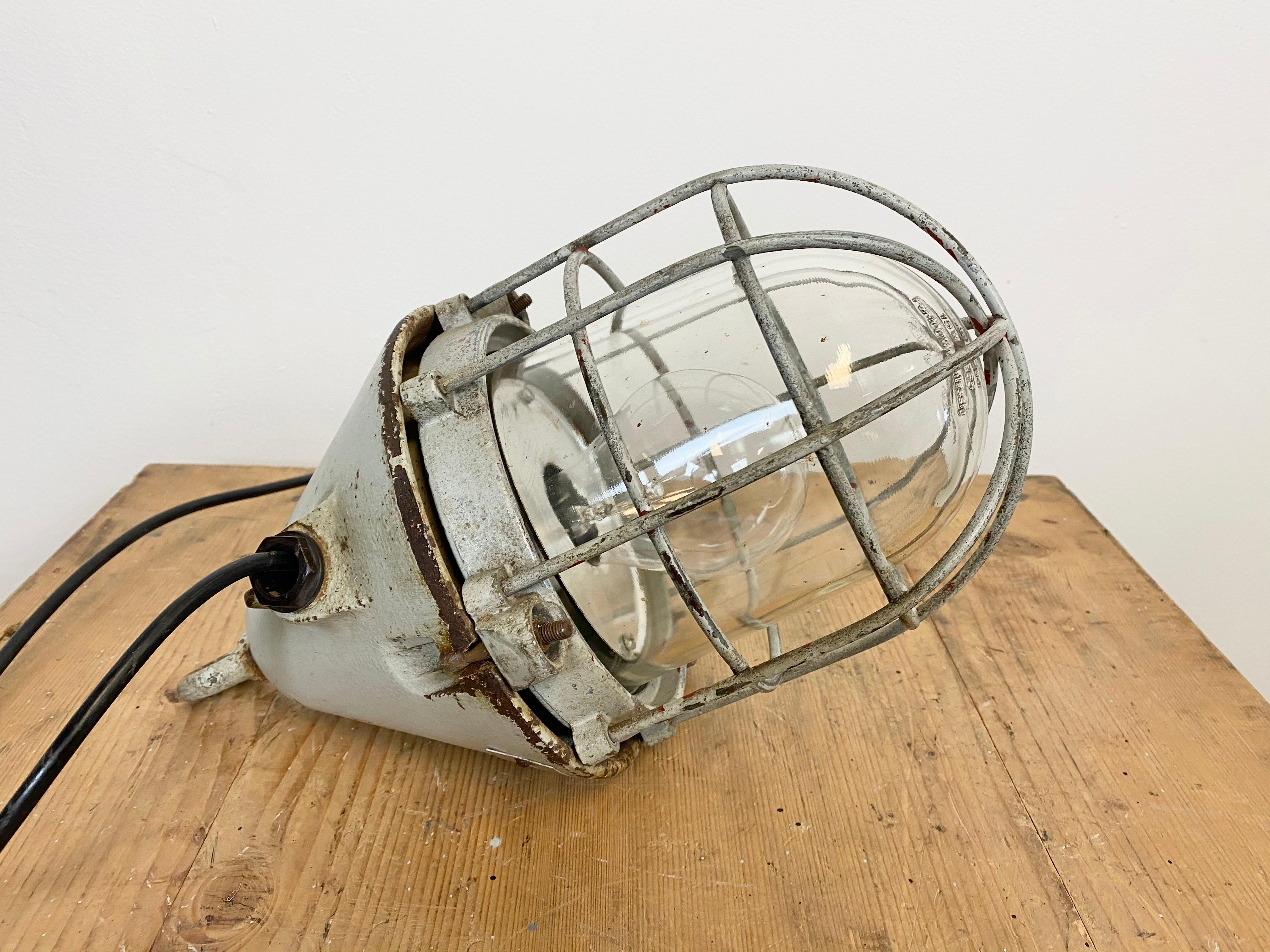 Grey Explosion-Proof Factory Bunker Cage Lamp from EOW, 1960s 1