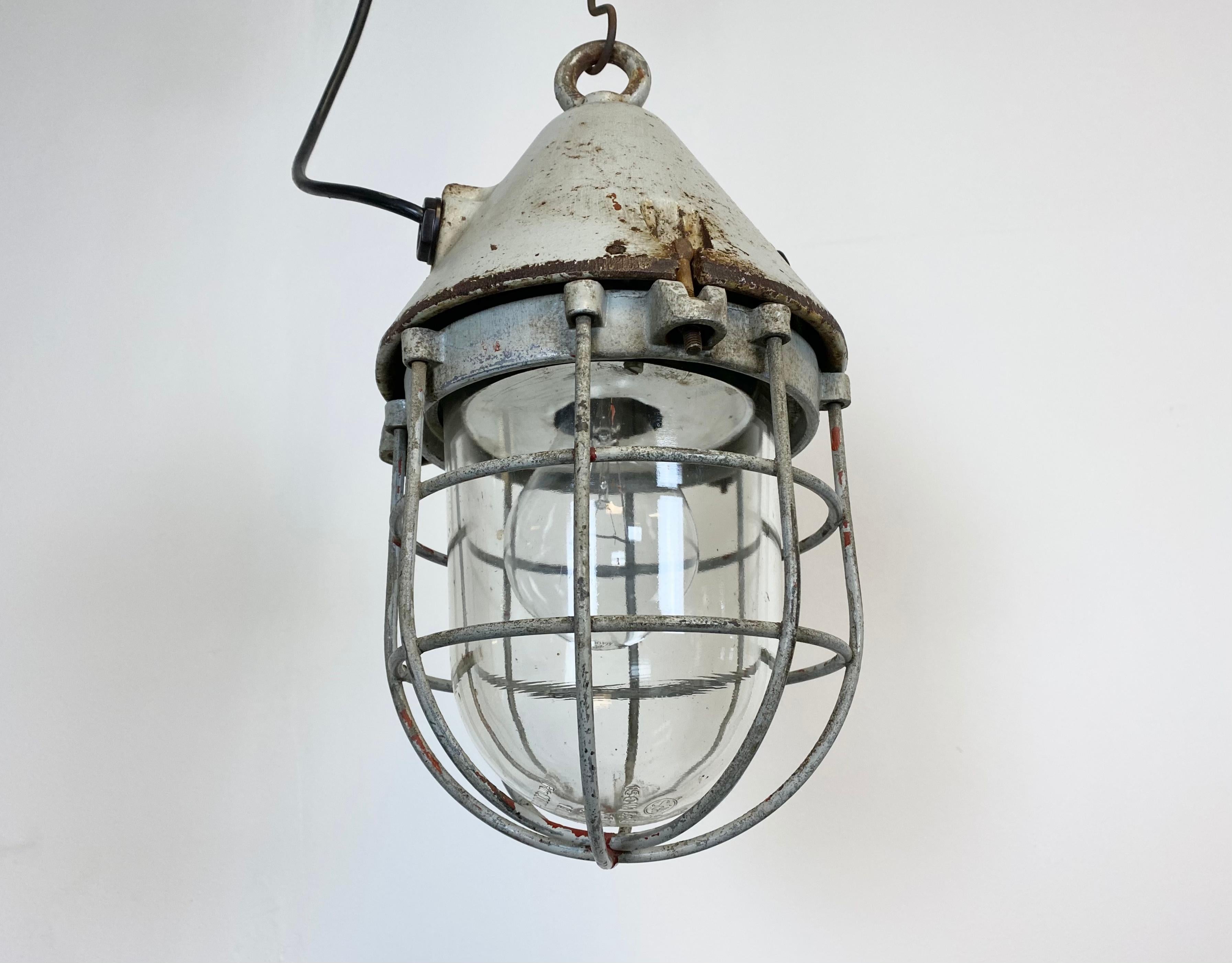 Industrial Grey Explosion-Proof Factory Bunker Cage Lamp from EOW, 1960s