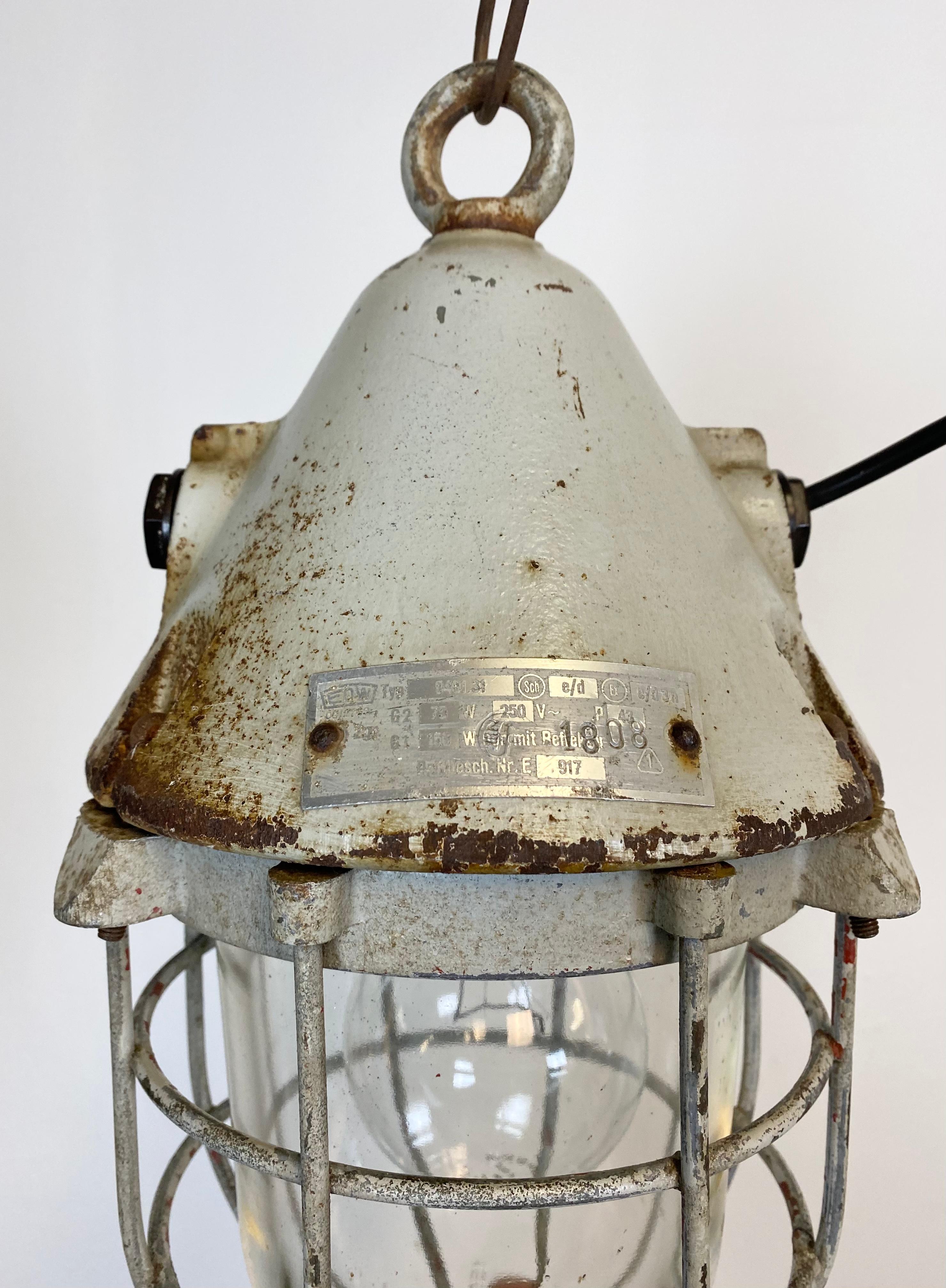 German Grey Explosion-Proof Factory Bunker Cage Lamp from EOW, 1960s