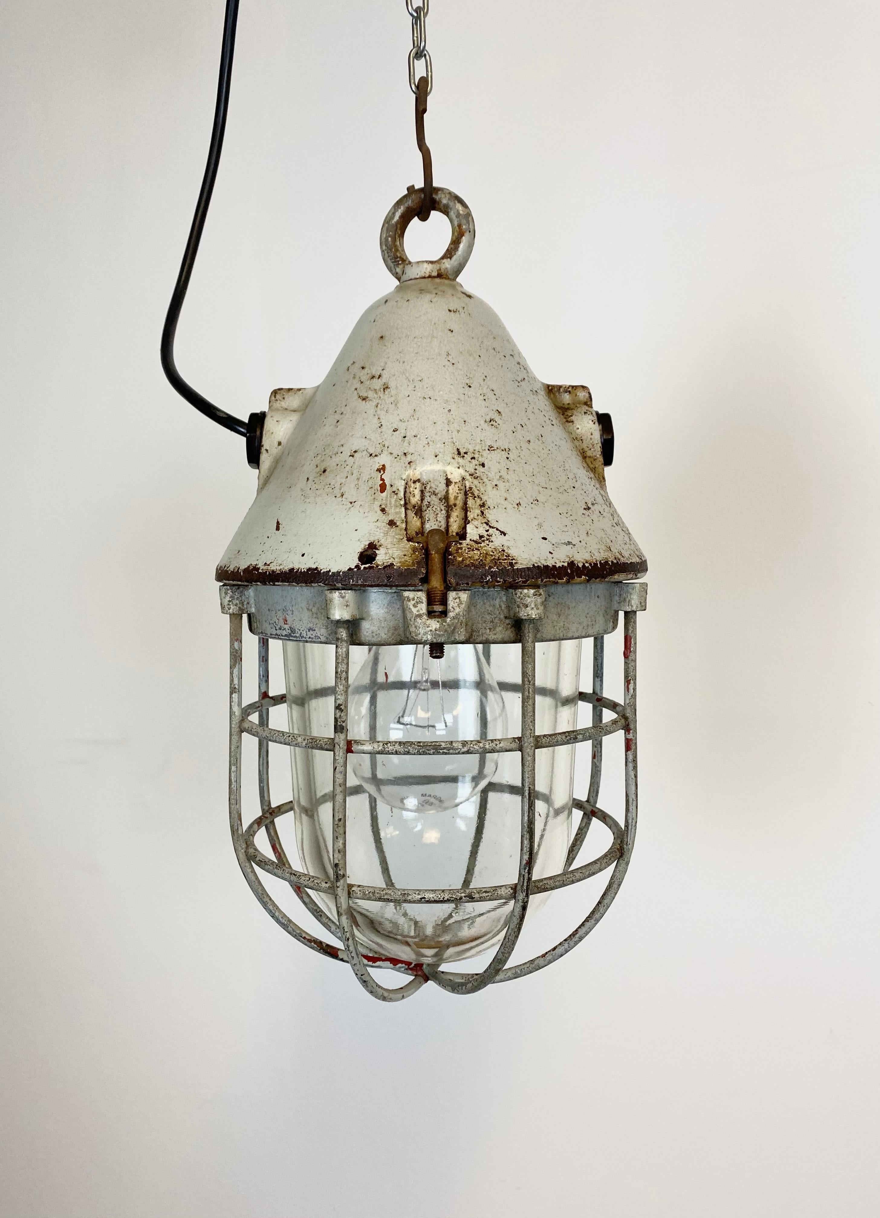 Grey Explosion-Proof Factory Bunker Cage Lamp from EOW, 1960s In Good Condition In Kojetice, CZ
