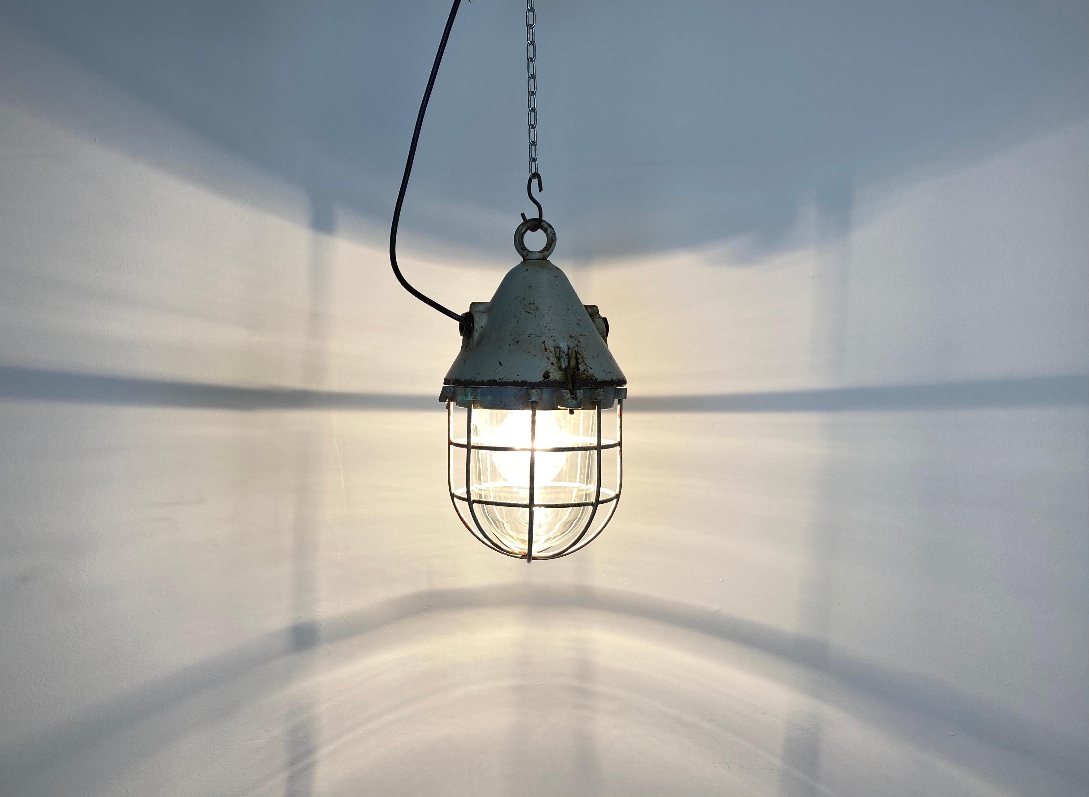 20th Century Grey Explosion-Proof Factory Bunker Cage Lamp from EOW, 1960s
