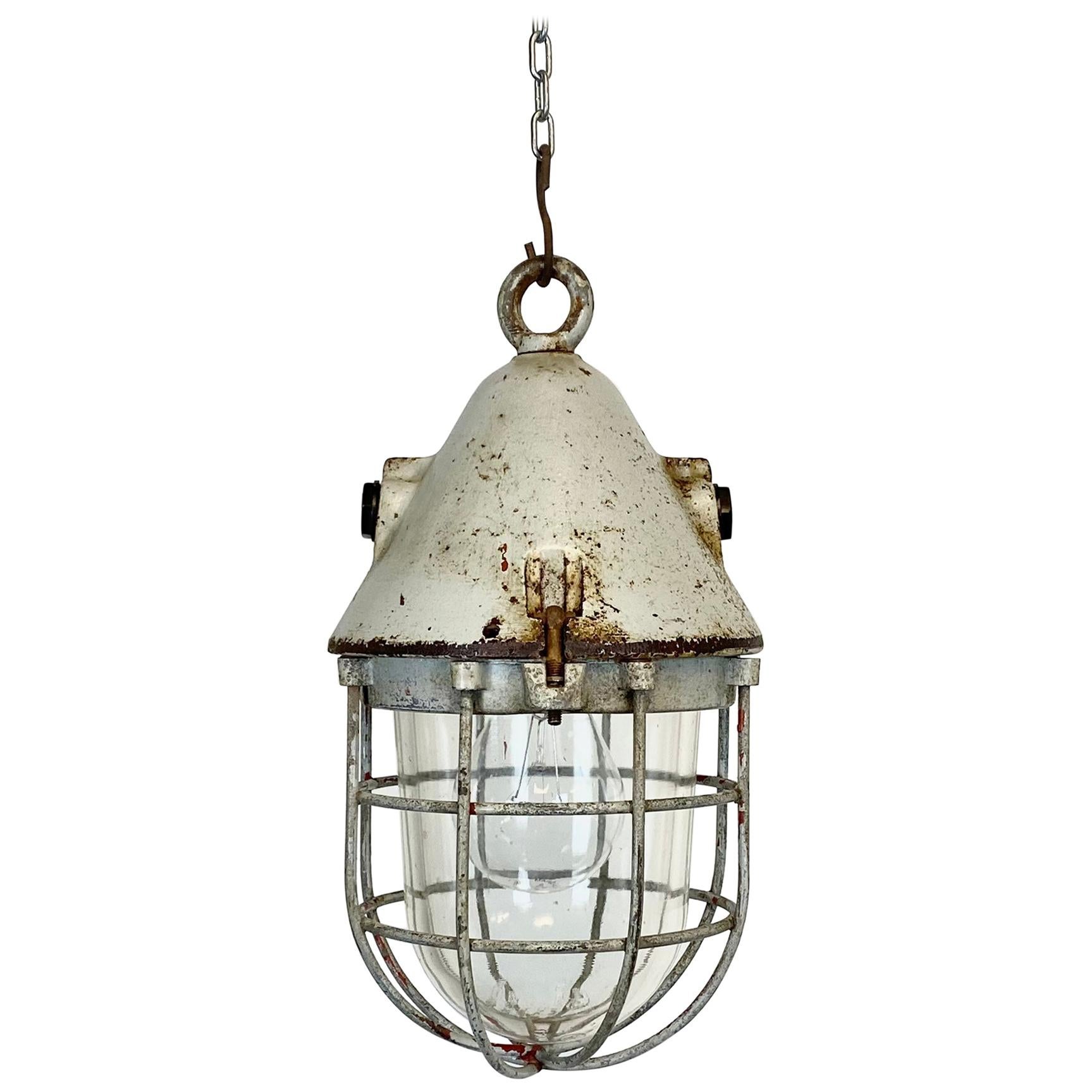 Grey Explosion-Proof Factory Bunker Cage Lamp from EOW, 1960s