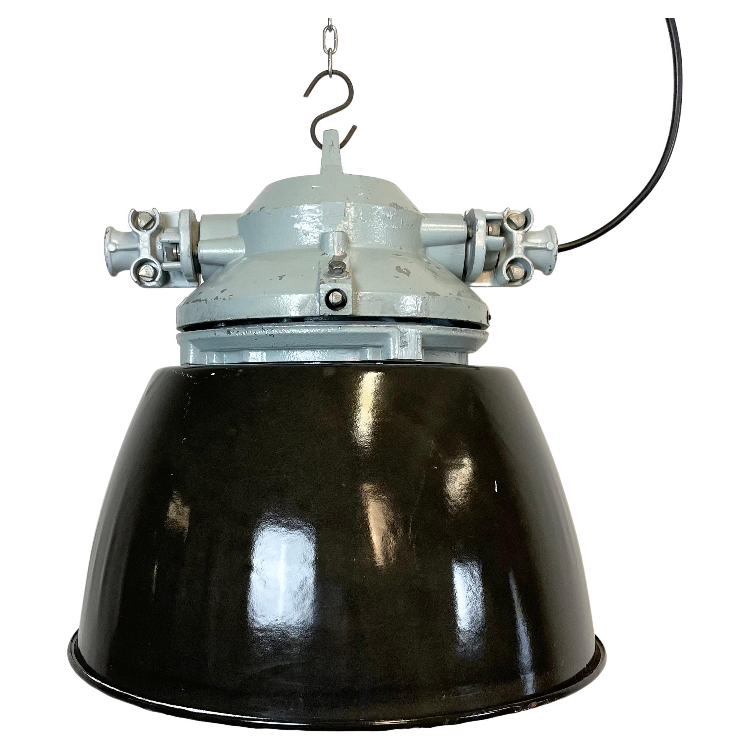 Grey Explosion Proof Lamp with Black Enameled Shade, 1970s For Sale