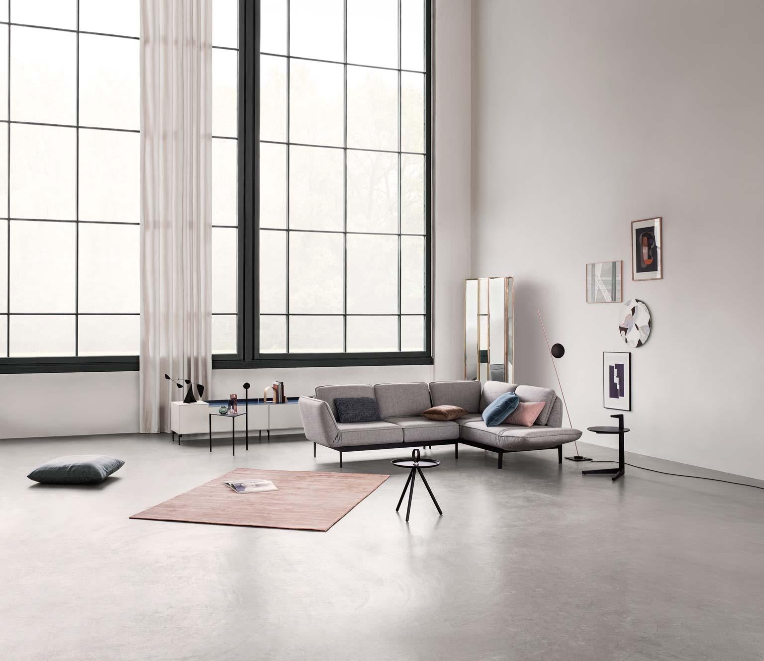 Funktionale Sofa-Sessel-Sessel-Lounge aus grauem Stoff mit schwarzem Stahlgestell von Rolf Benz 9