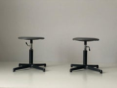 Grey Faux Leather Adjustable Height Pair of Industrial Stools, 1970s, Germany