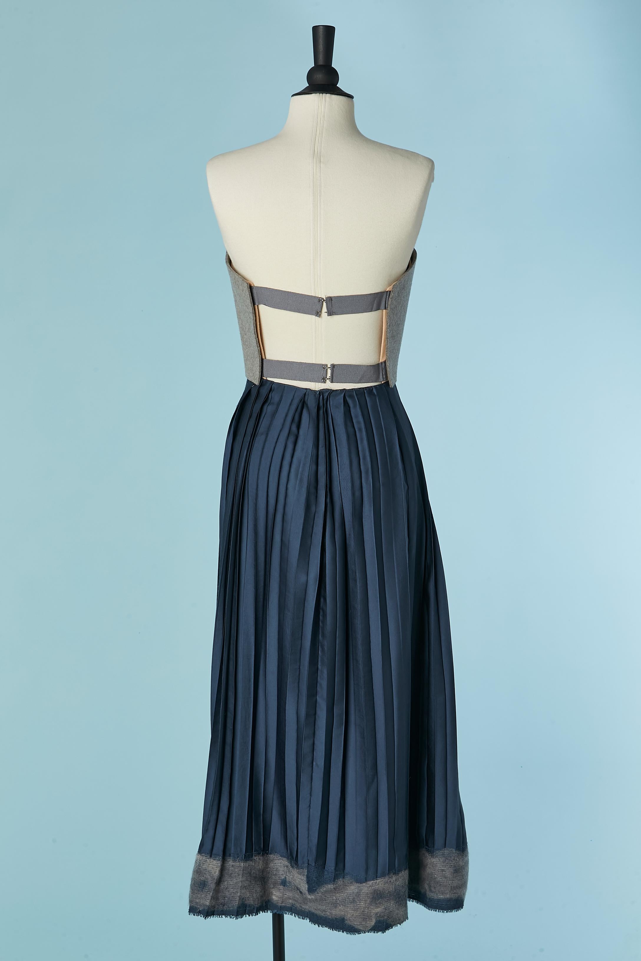 De las mujeres Corpiño de fieltro gris y vestido sin espalda de pliegues azules VIONNET en venta