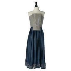 Grey felt bustier and blue pleats backless dress VIONNET