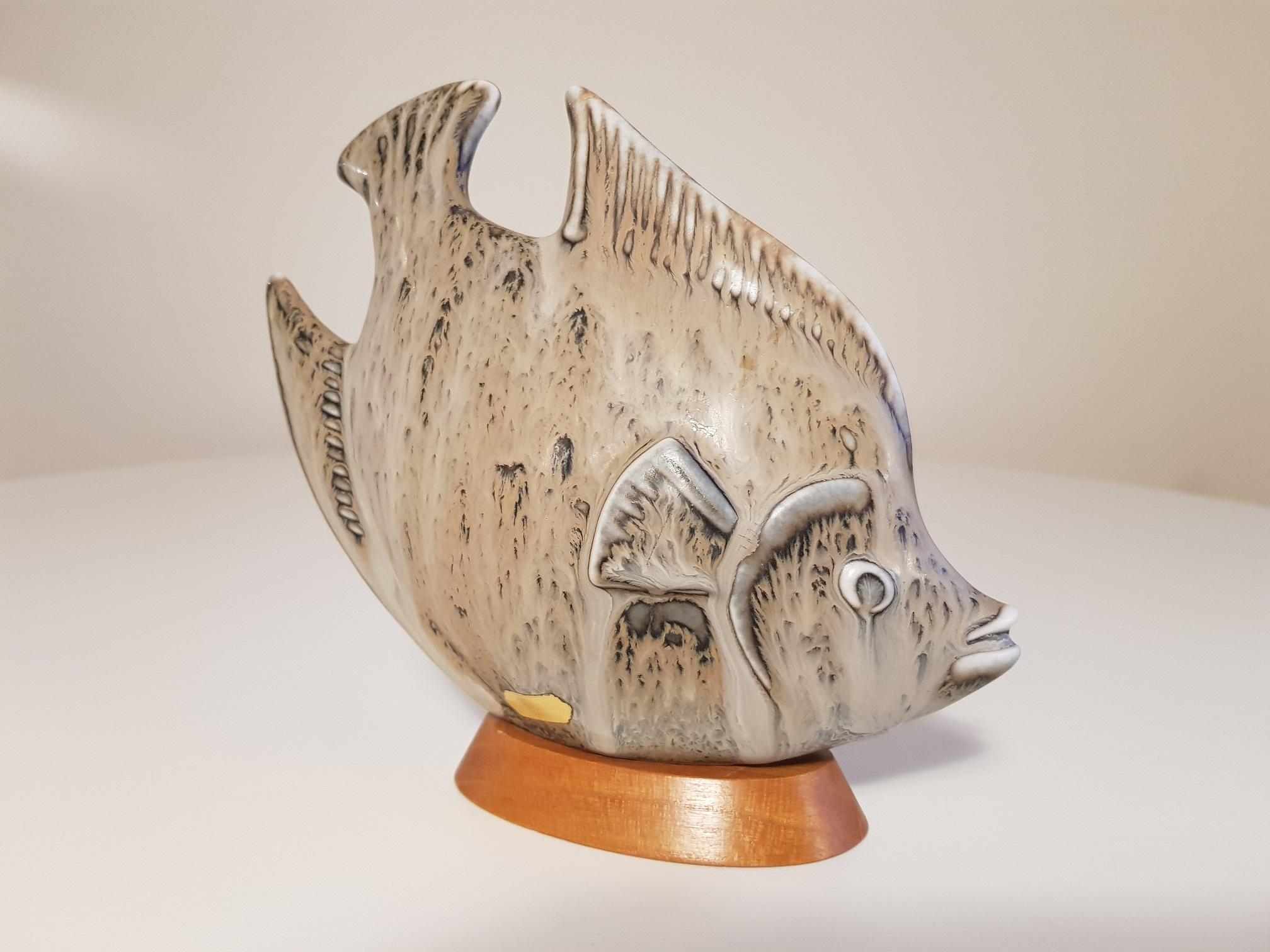 Scandinavian Modern Grey Fish Stoneware 1950s by Gunnar Nylund for Rörstrand in Sweden For Sale