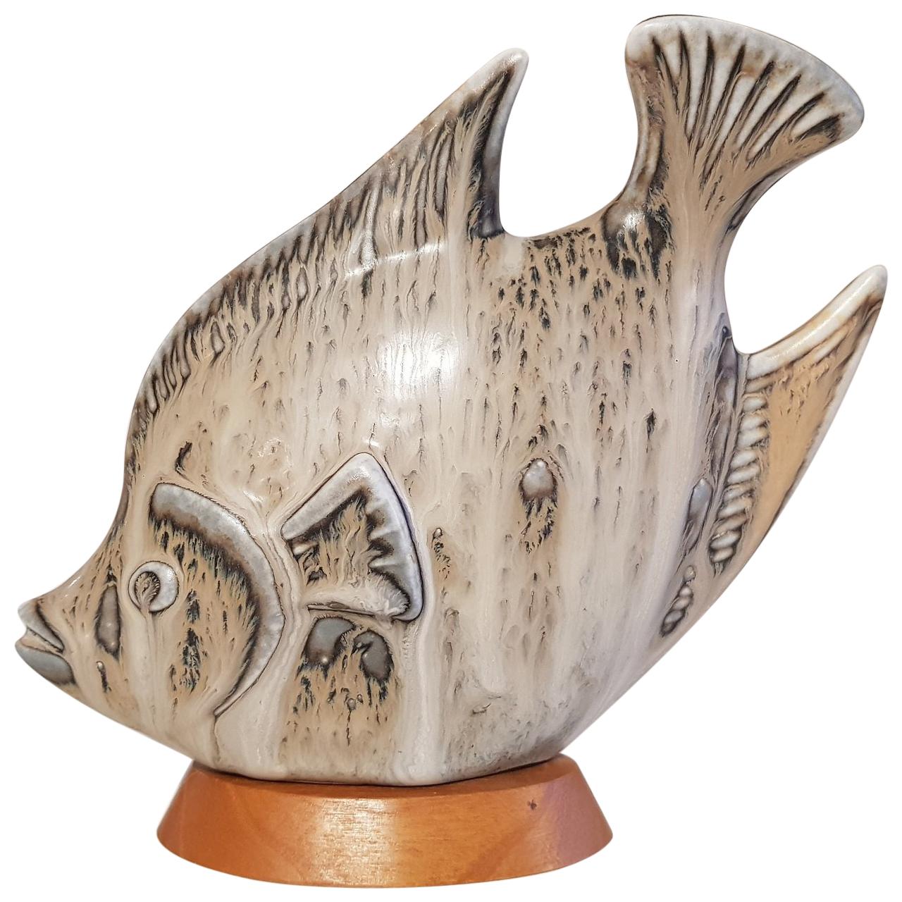 Grey Fish Stoneware 1950s by Gunnar Nylund for Rörstrand in Sweden For Sale