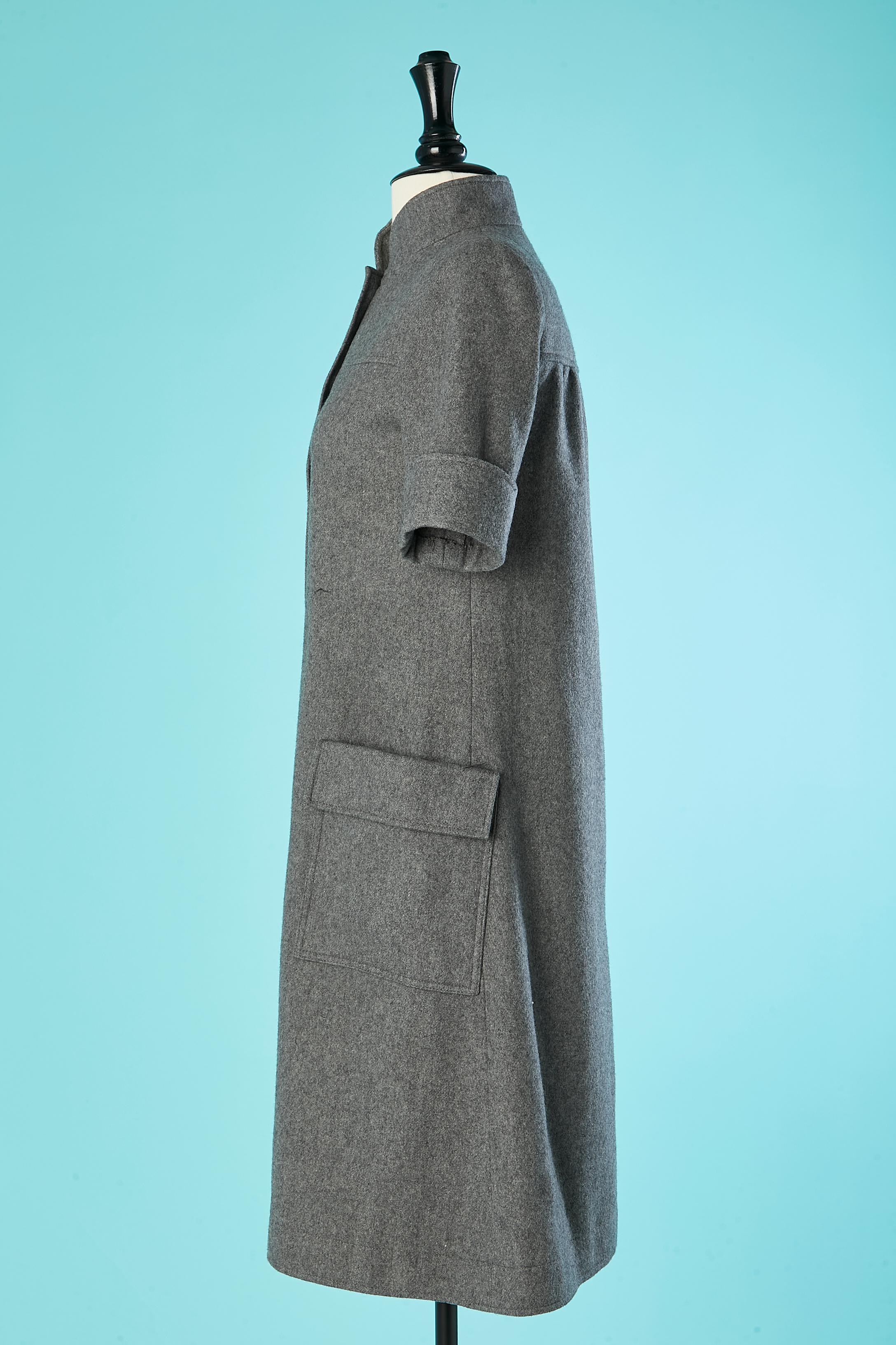 Grey flanelle day dress  Karl Lagerfeld for Chloé In Excellent Condition For Sale In Saint-Ouen-Sur-Seine, FR