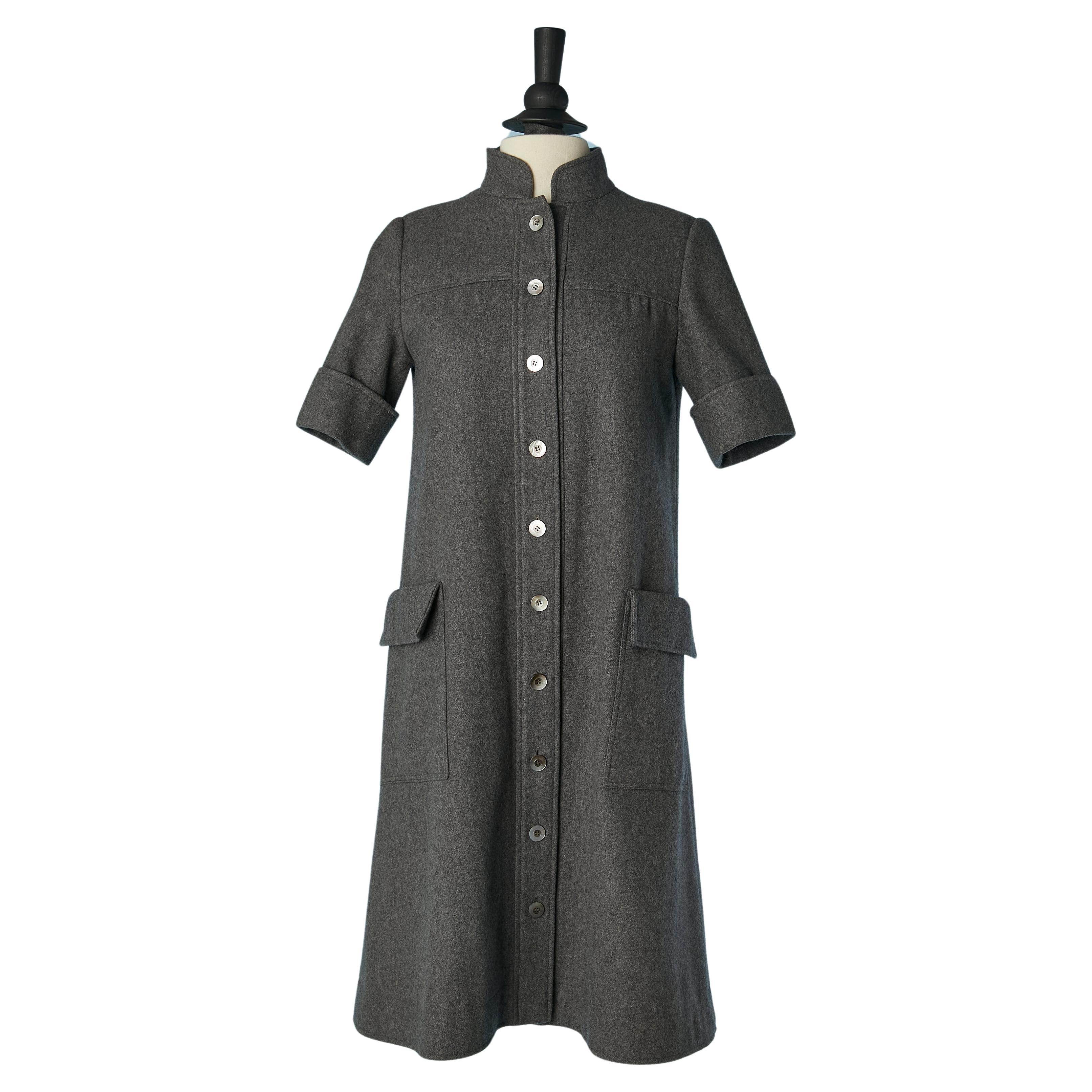 Grey flanelle day dress Karl Lagerfeld for Chloé  For Sale