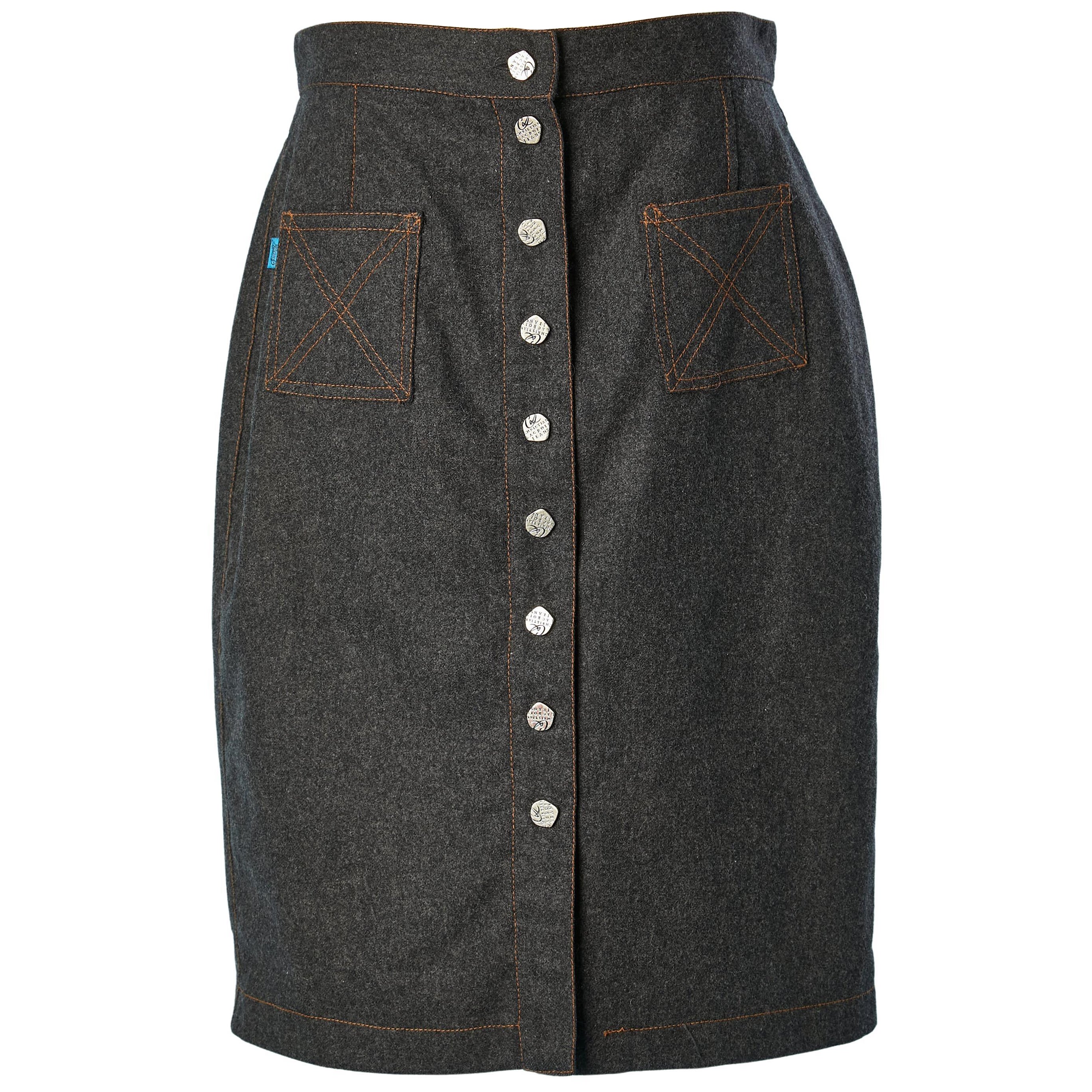Falda flanelle gris con cierre a presión en la parte delantera central Jeans de Christian Lacroix