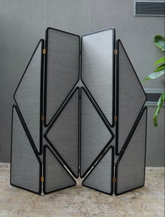 Grey Flap Black Wooden Folding Screen