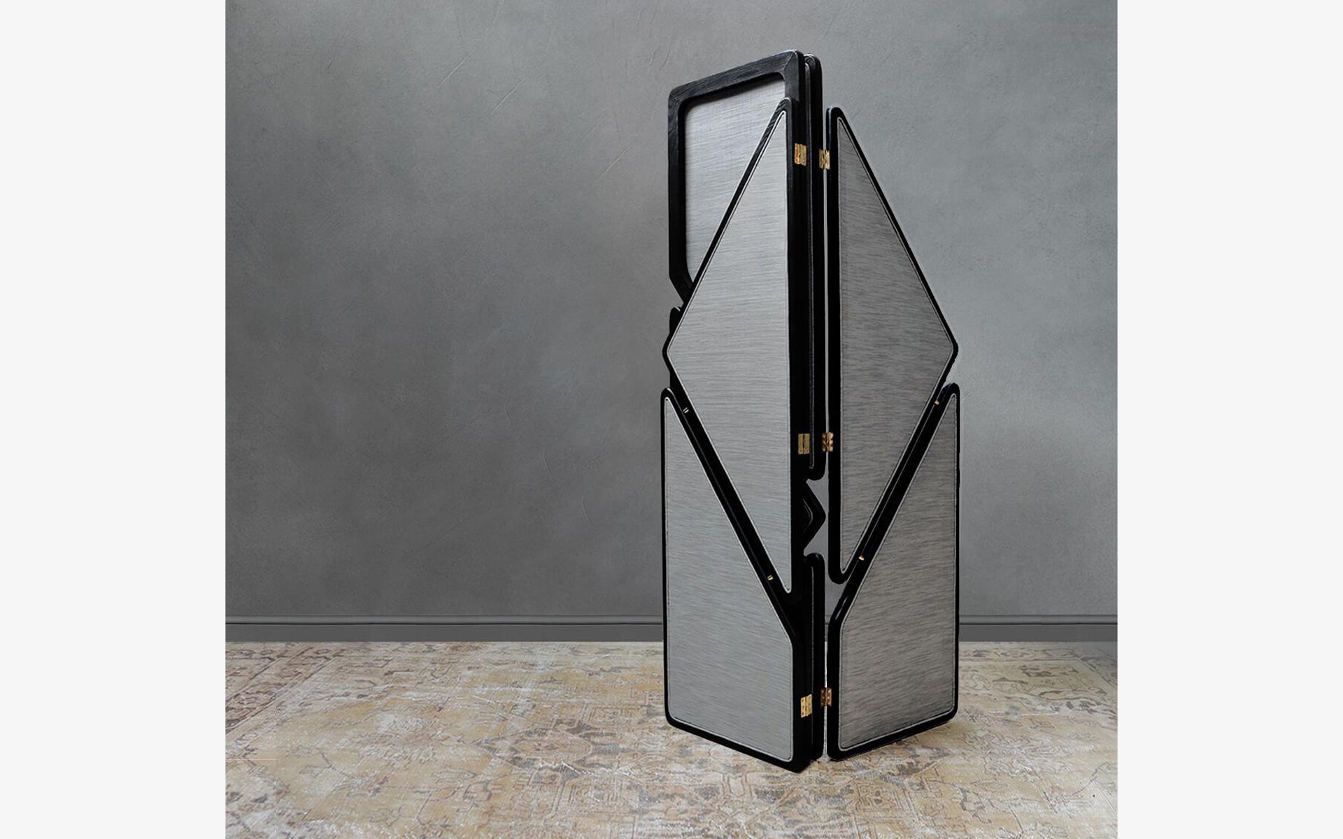 Organic Modern Grey Flap Black Wooden Folding Screen For Sale