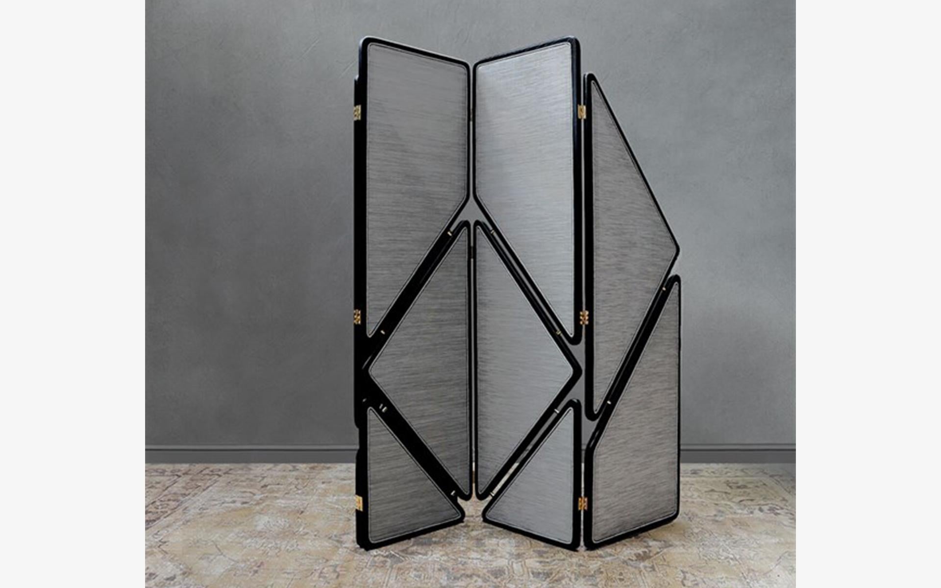 Turkish Grey Flap Black Wooden Folding Screen For Sale