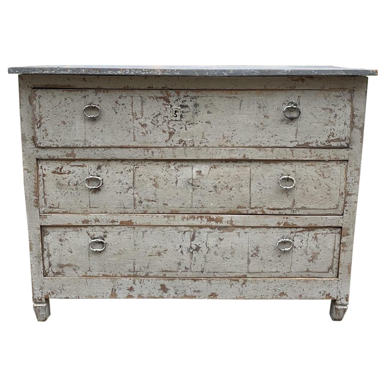 Grey French Chest of Drawers-Late 1800s