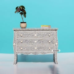 Grey French Colonial Style Bone Inlay Three-Drawer Dresser by House of Jaipur