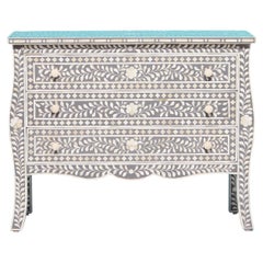 Grey French Colonial Style Bone Inlay Three-Drawer Dresser by House of Jaipur