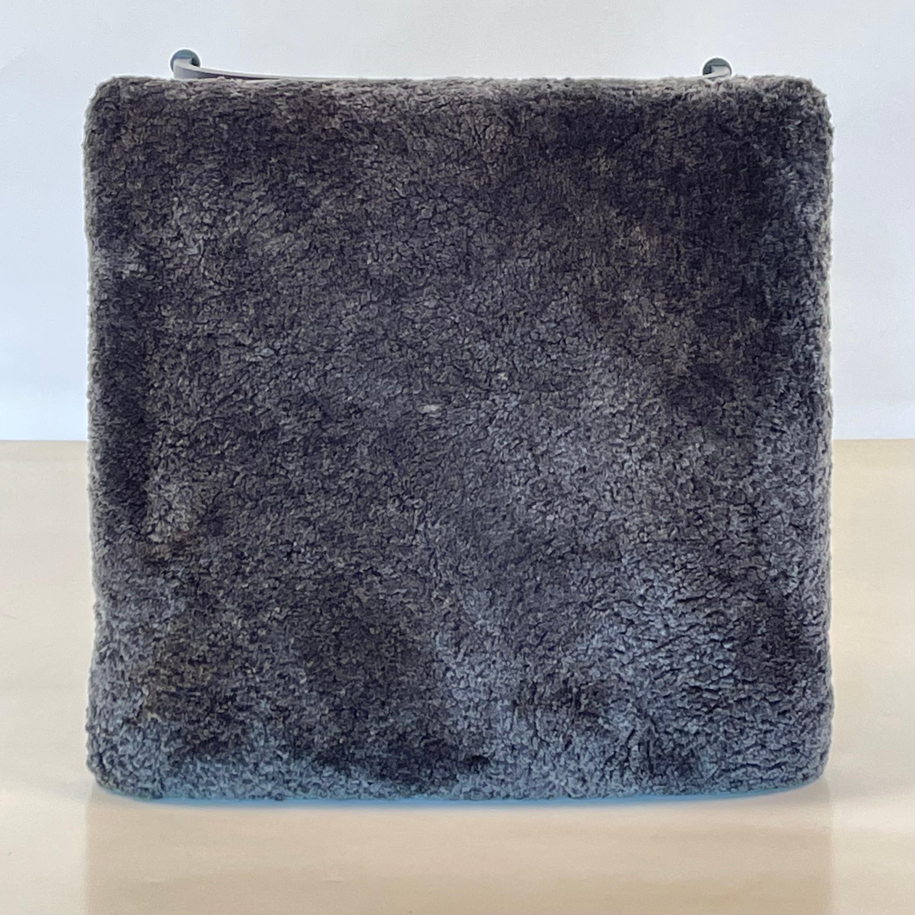 French Grey Fur 'Strapontin' Stool by Design Frères For Sale