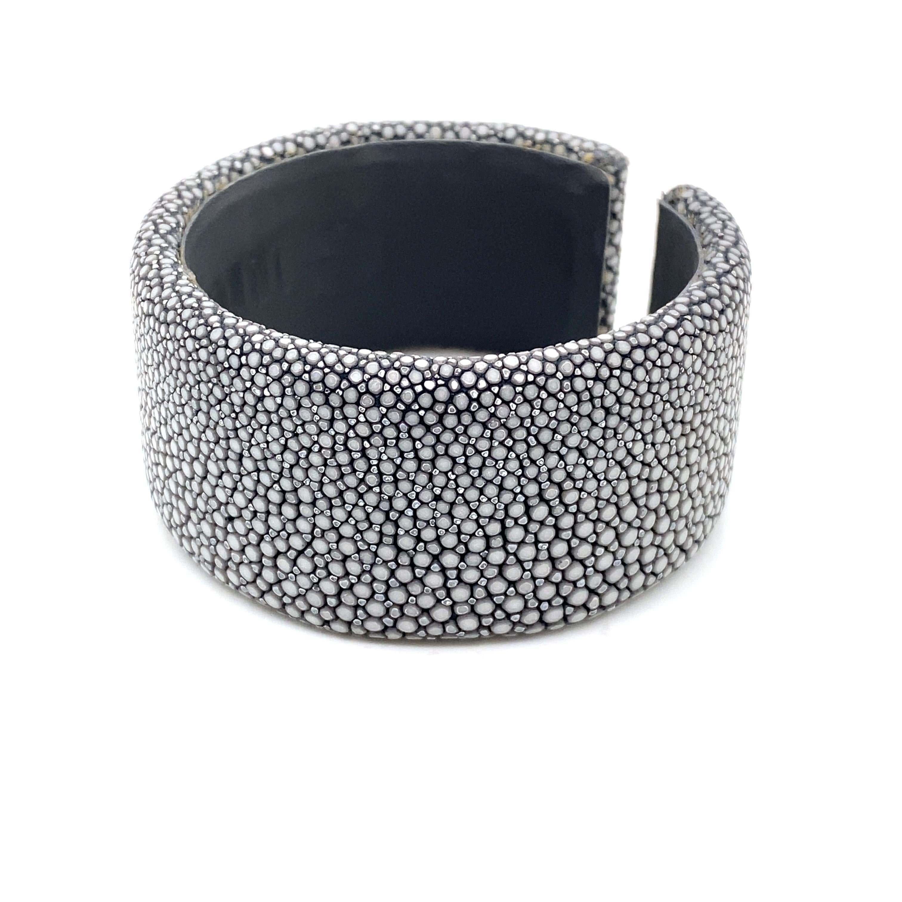 Art Deco Grey Galuchat Cuff Bracelet For Sale