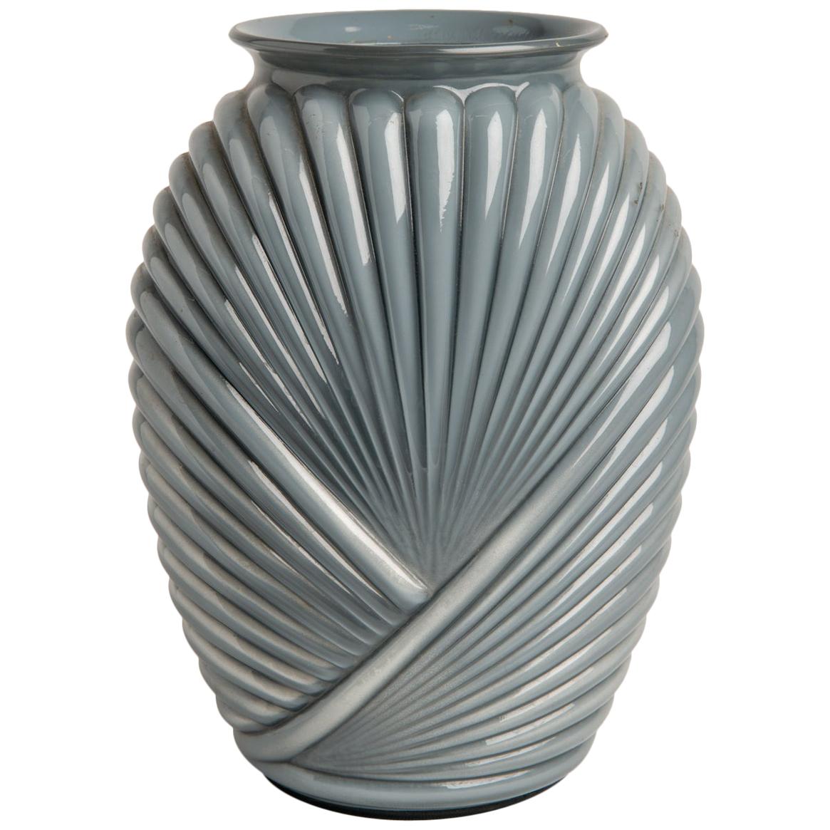 Grey Glass Deco "Plissé" Vase