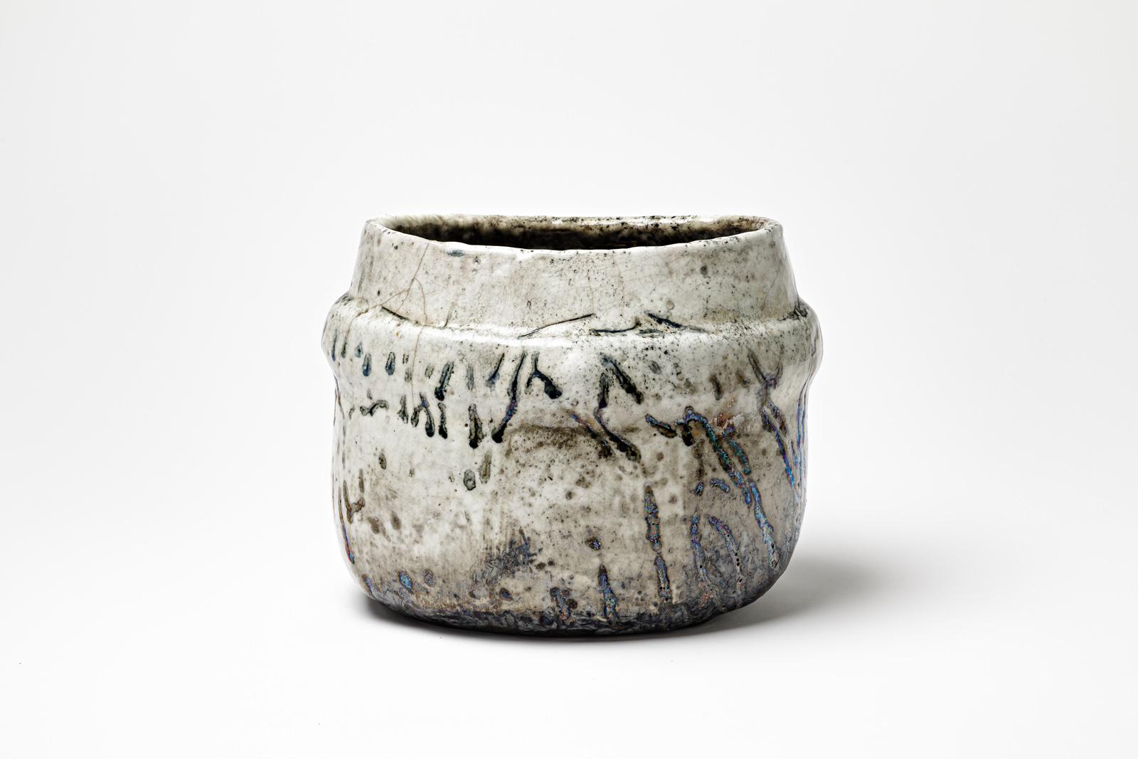 Francese Ciotola in ceramica smaltata grigia con riflessi metallici di Gisèle Buthod-Garçon, 1990 in vendita