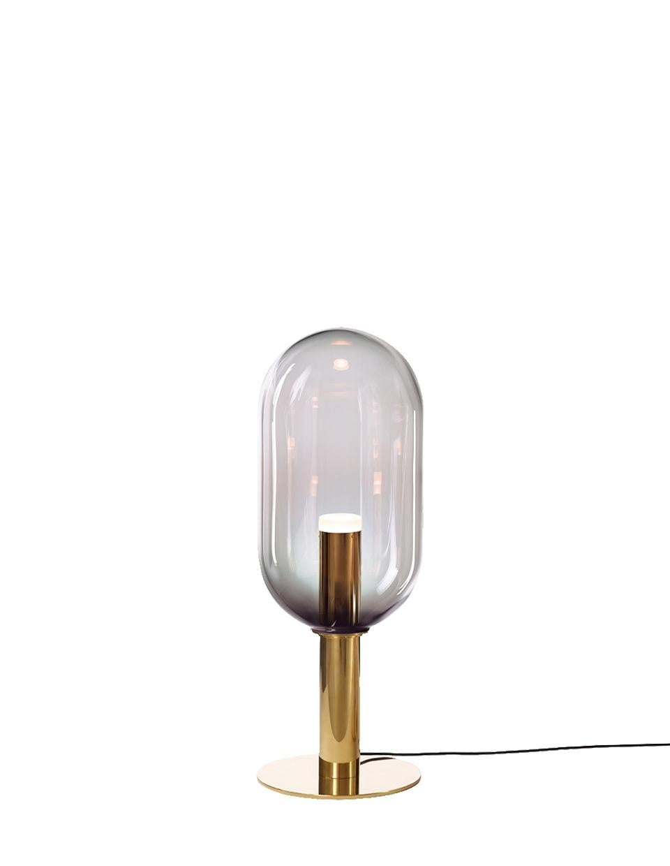 Smoke Grey / Gold Blown Crystal Glass Floor Lamp, Phenomena by Dechem Studio for Bomma

The name chosen for this BOMMA collection, inspired by basic geometric shapes, comes from the Greek word for ‘appearances.’ According to Plato’s teachings,