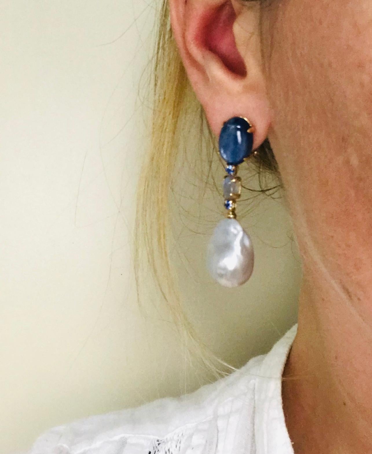 Grey Gold Kyanites Sapphires Pearls and Labradorites Chandelier Earrings 6