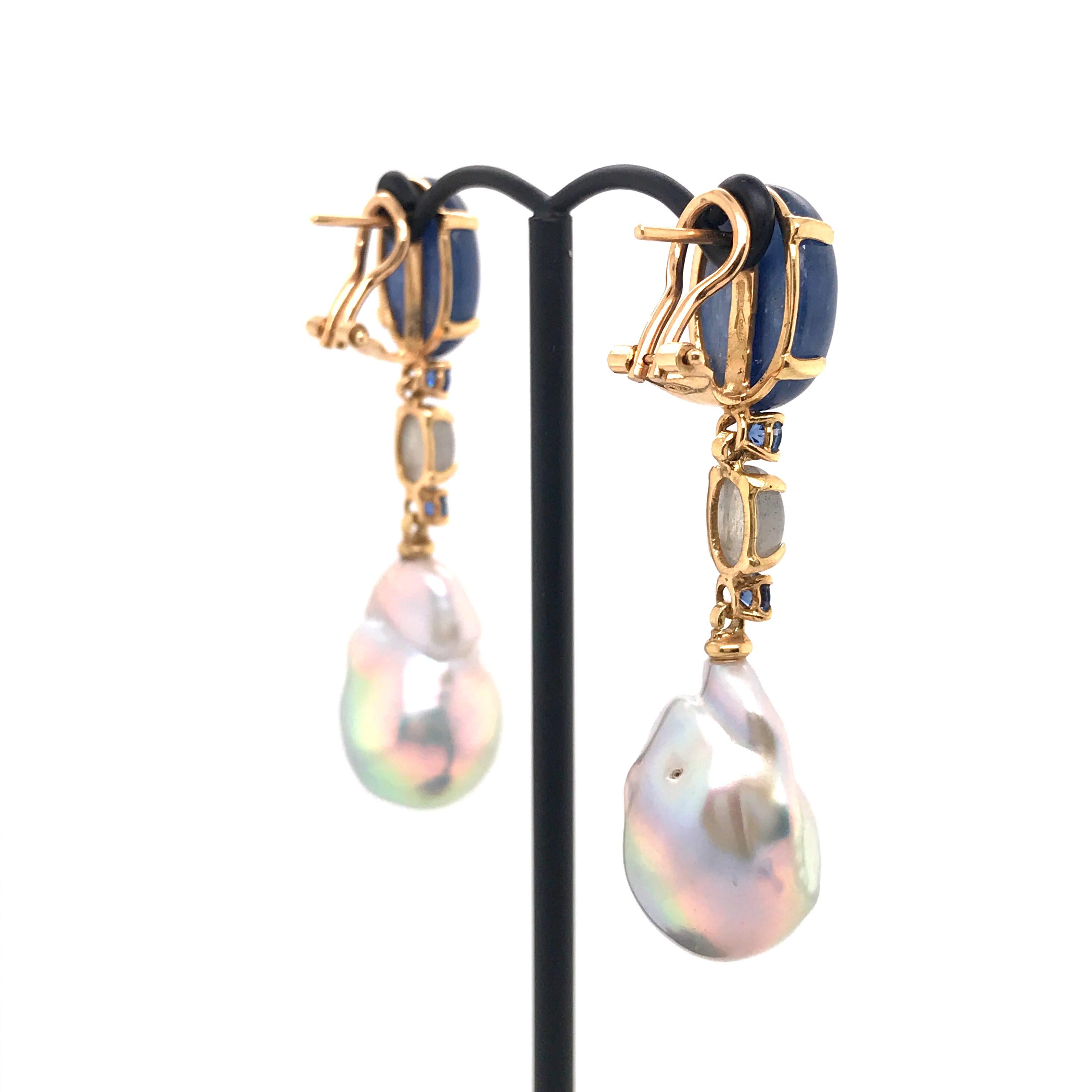 Grey Gold Kyanites Sapphires Pearls and Labradorites Chandelier Earrings 4