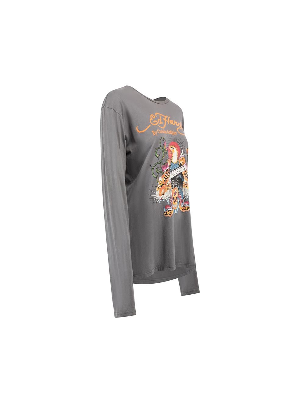 CONDITION is Very good. Minimal wear to top is evident. Minimal discoloured mark and small hole on back of right sleeve on this used Ed Hardy designer resale item.



Details


Grey

Cotton

Long sleeves top

Stretchy

Graphic print

Round