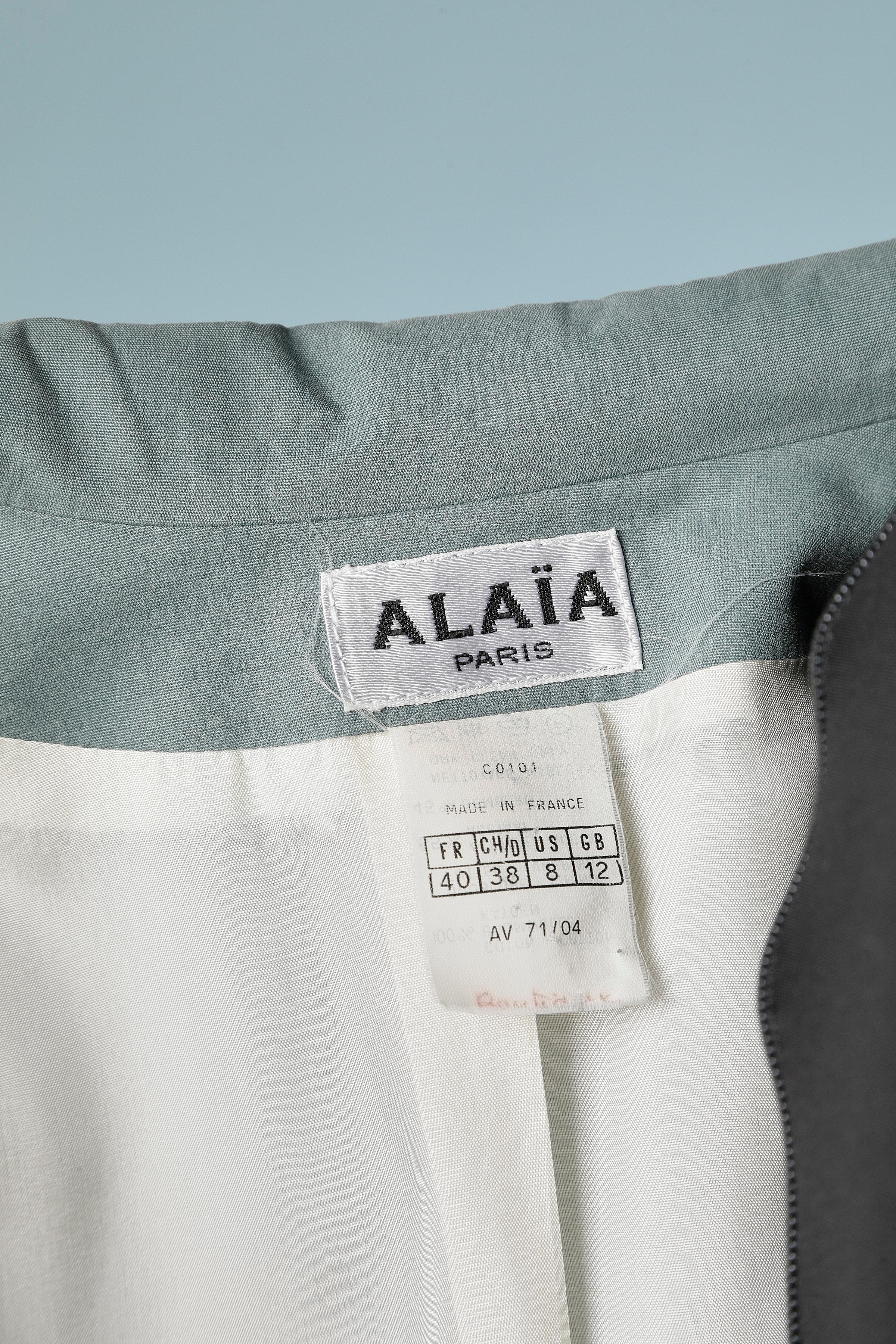Traje-falda de algodón verde grisáceo ALAIA en venta 5