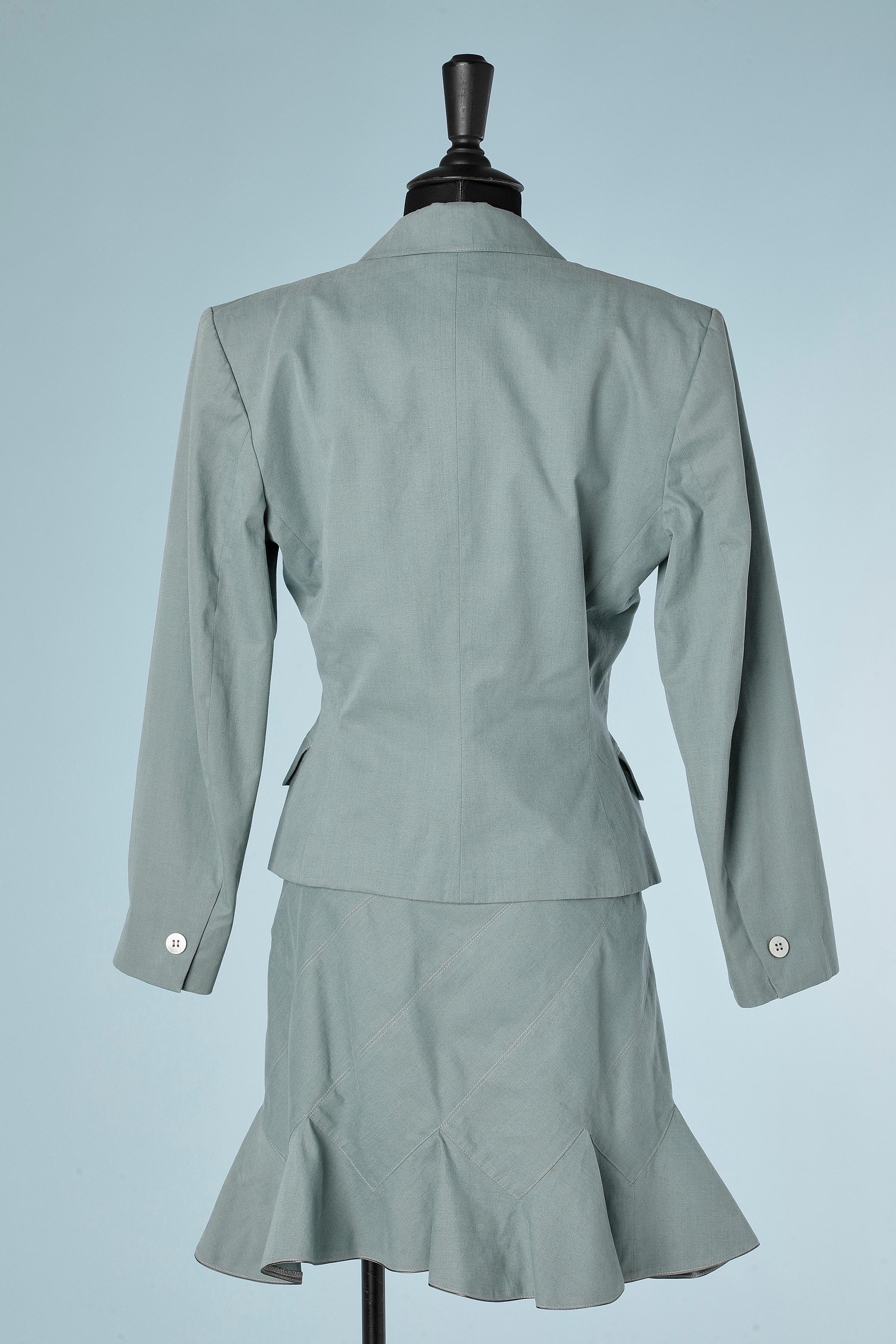 Traje-falda de algodón verde grisáceo ALAIA en venta 2
