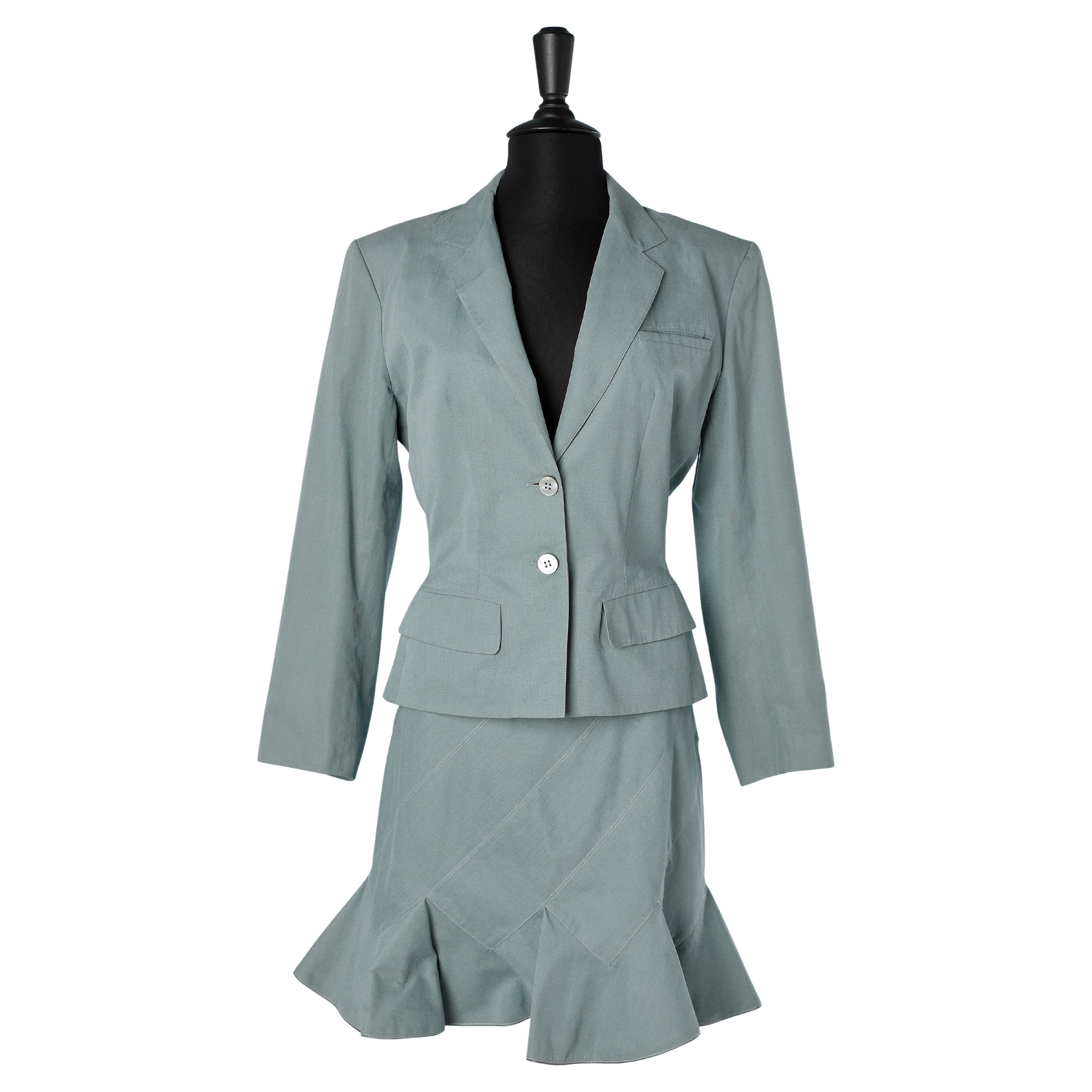 Traje-falda de algodón verde grisáceo ALAIA en venta
