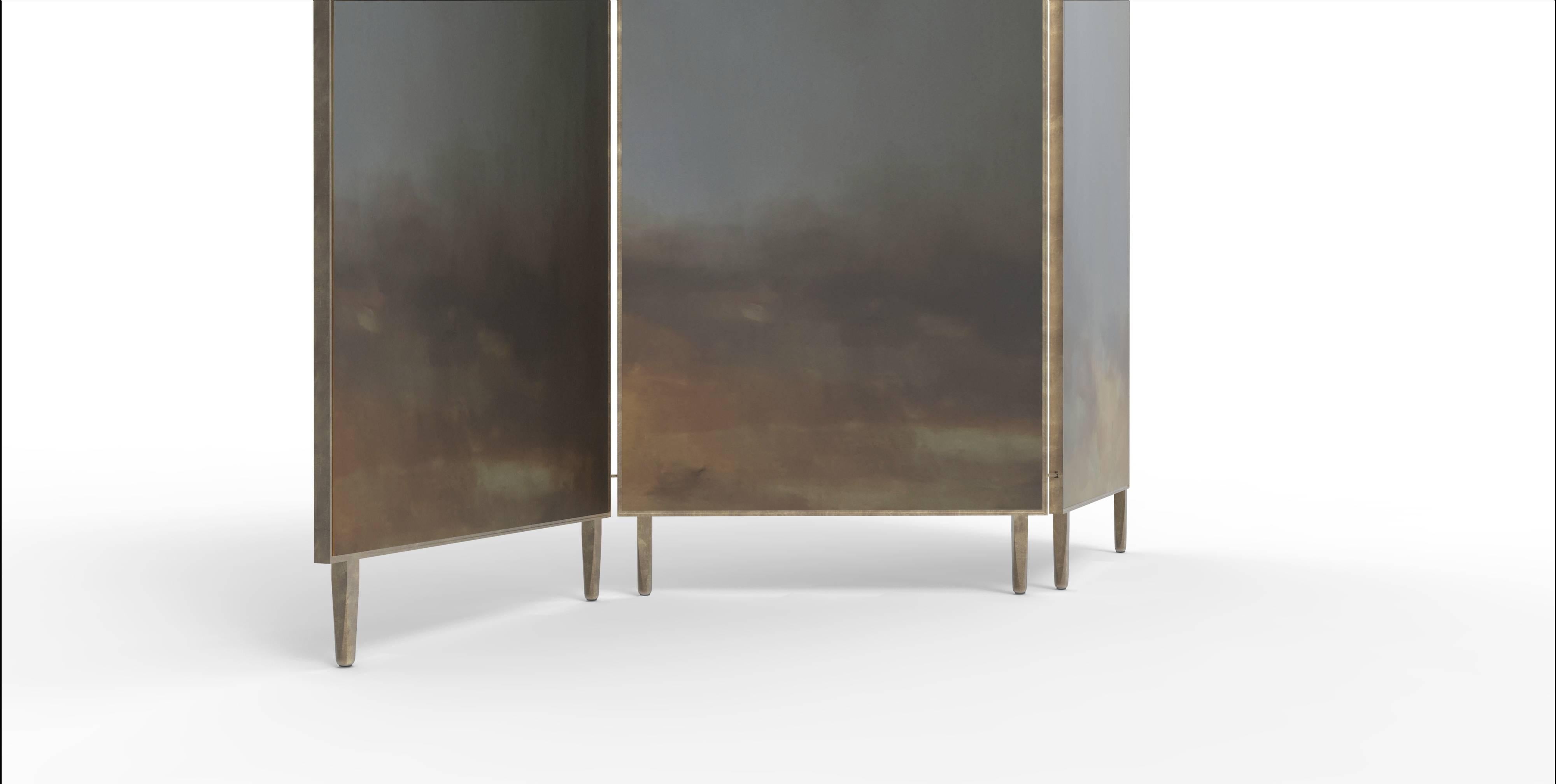 Grey Hand-Painted Brass Screen, Jan Garncarek In New Condition In Geneve, CH