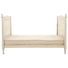 Grey Hand Painted French Daybed with Natural Linen Matress