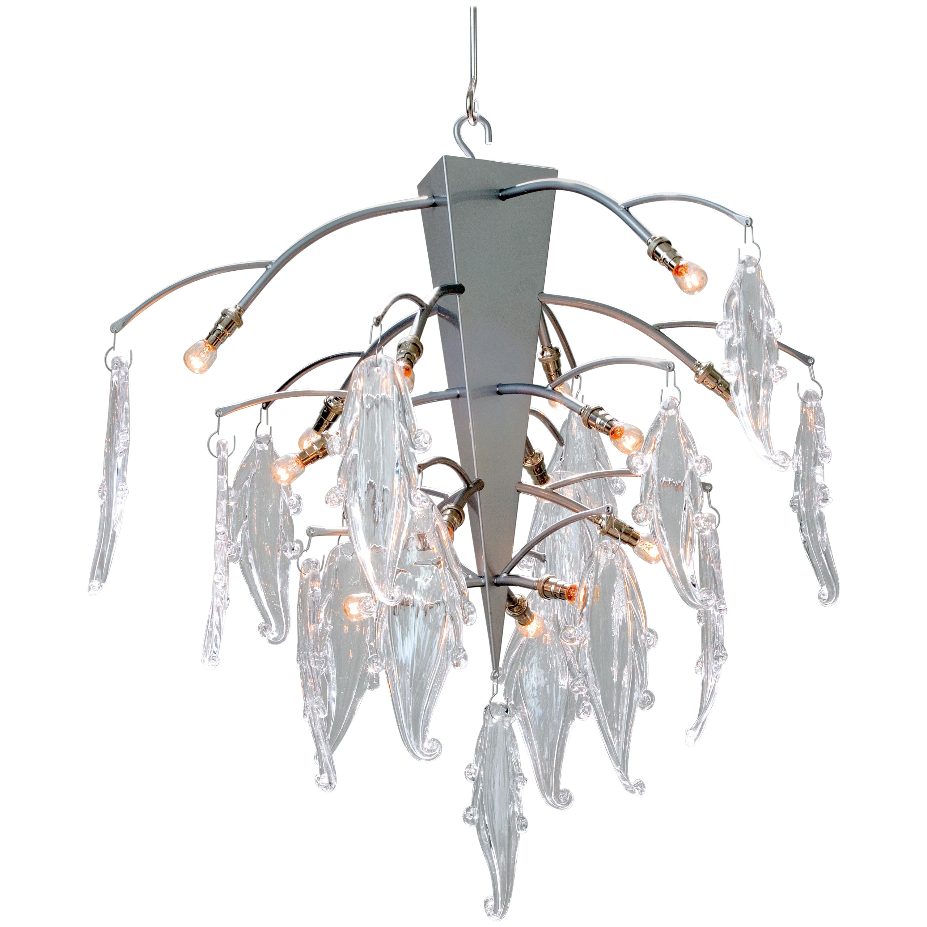 Grey Hanging Lamp with Crystal Hand Made ‘Leaves’ by Maroeska Metz For Sale