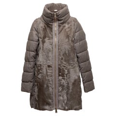 Cappotto Puffer Herno grigio in lana vergine e pelliccia d'agnello taglia US S