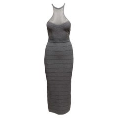 Grey Herve Leger Open Back Halter Bandage Maxi Dress