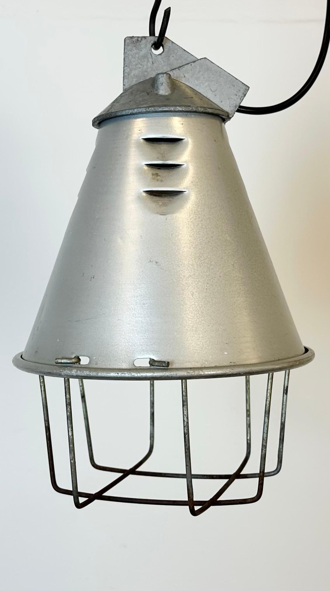 Polish Grey Industrial Aluminium Cage Pendant Lamp, 1970s For Sale