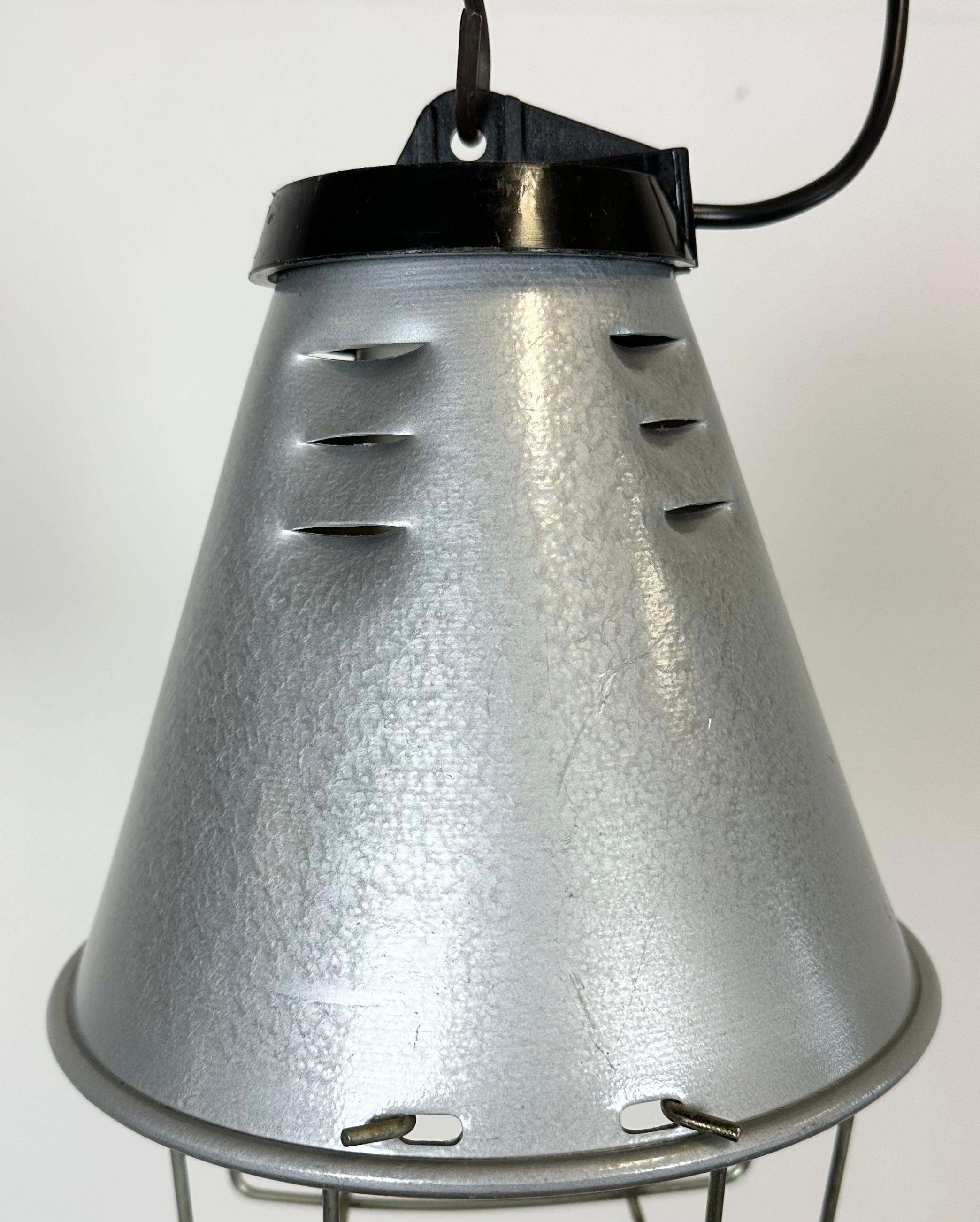 Grey Industrial Aluminium Cage Pendant Lamp, 1970s In Good Condition For Sale In Kojetice, CZ